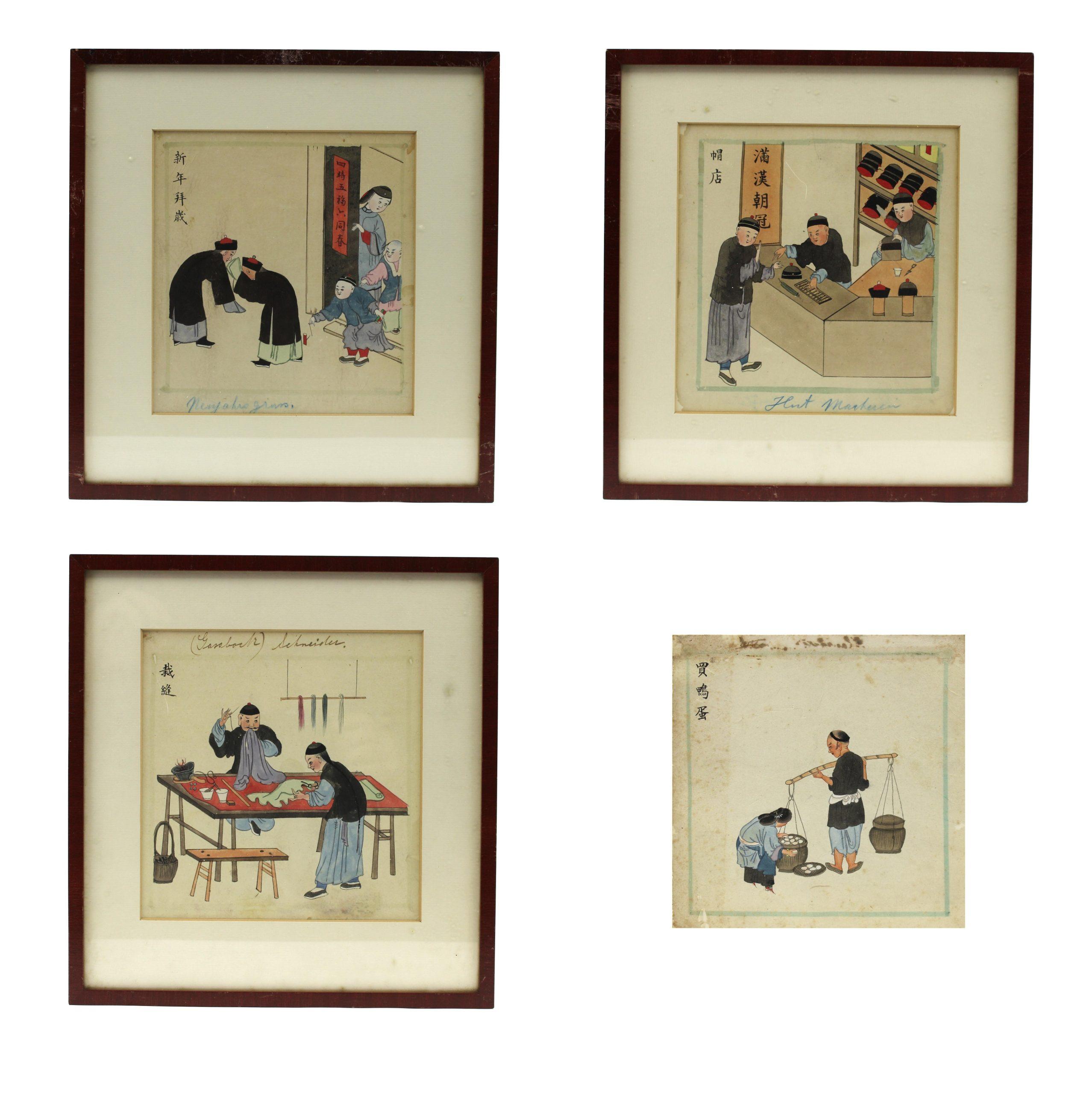 19th Century Antique 19th c Chinese Water Color painting of Monk Rice Seller 19C Qing Period For Sale