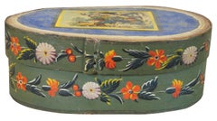 Antique 19th C Colonial Folk Art Oval Painted Wood Brides Box Little Recruit