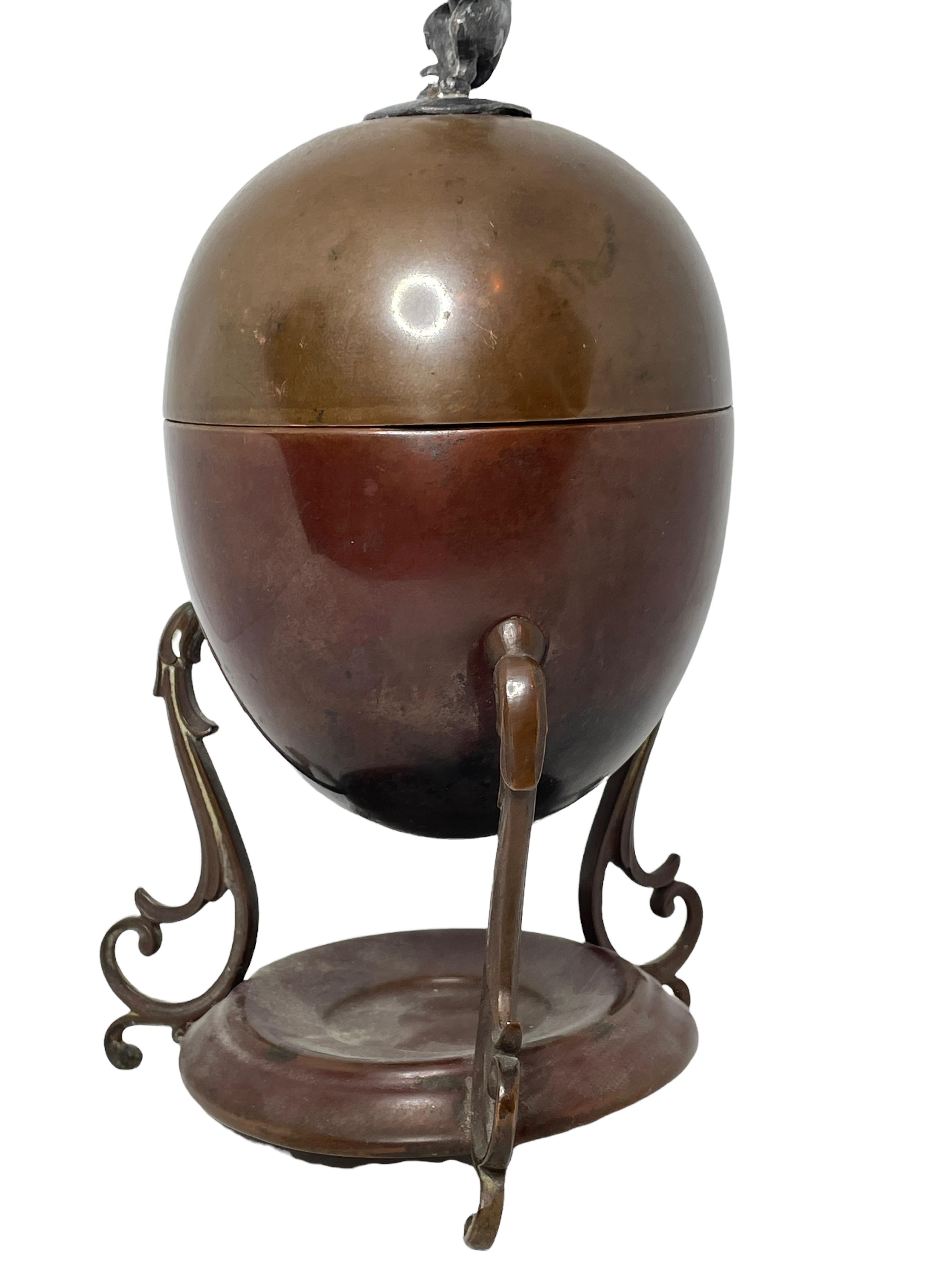 Antique 19th c Copper Egg Coddler Egg boiler with Dog Figure, German 3