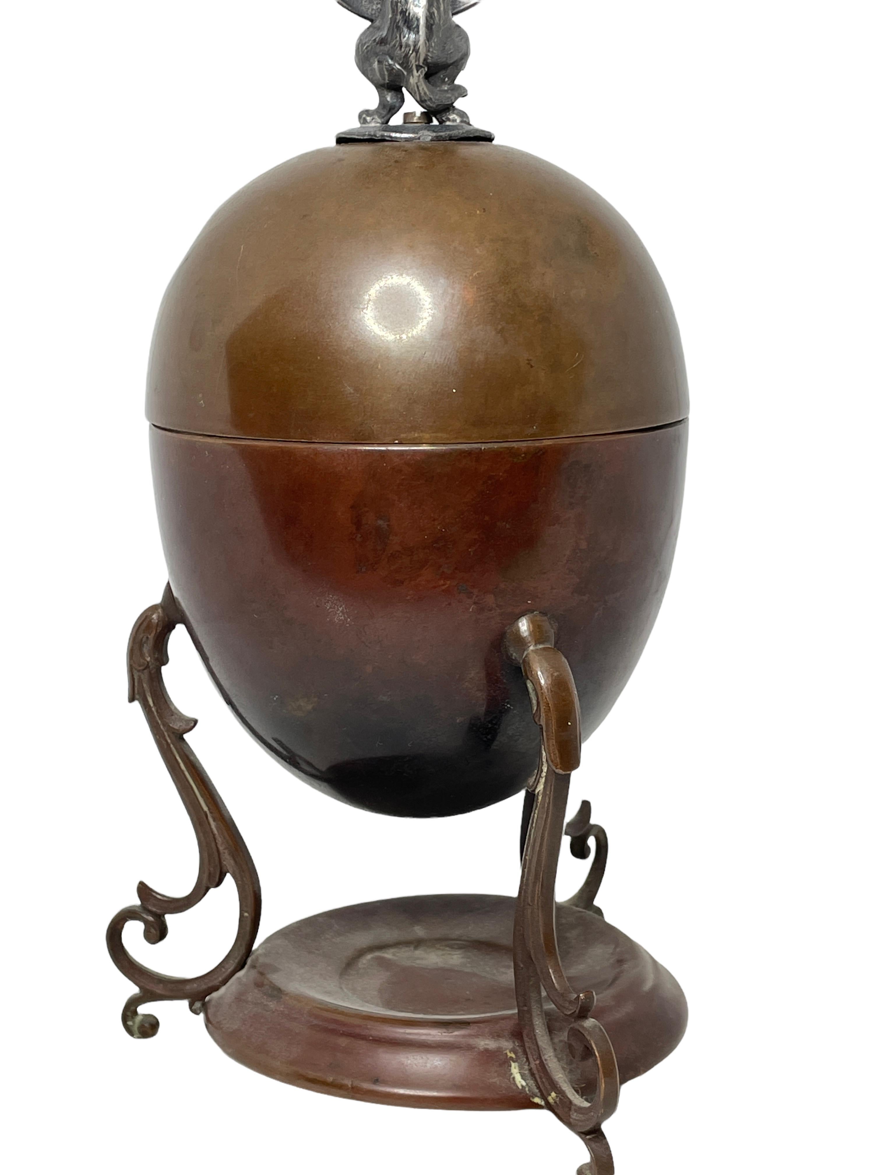 Antique 19th c Copper Egg Coddler Egg boiler with Dog Figure, German 1