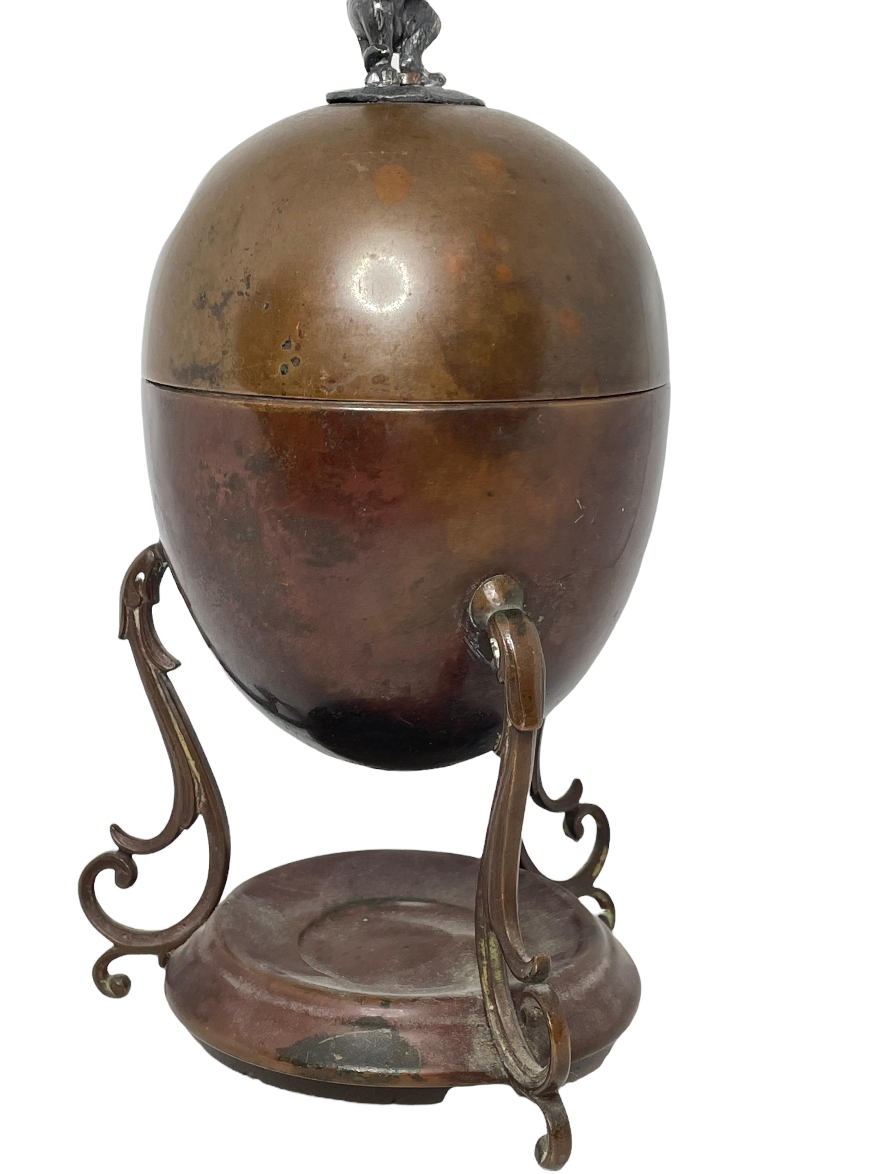 Antique 19th c Copper Egg Coddler Egg boiler with Dog Figure, German 2