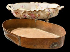 Antique 19th C. Dresden Porcelain Center Bowl Floral And Gilt Decorations