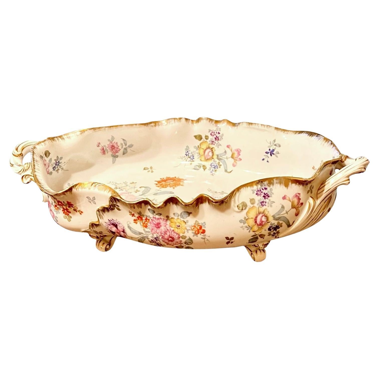 Antique 19th C. Dresden Porcelain Center Bowl Floral And Gilt Decorations