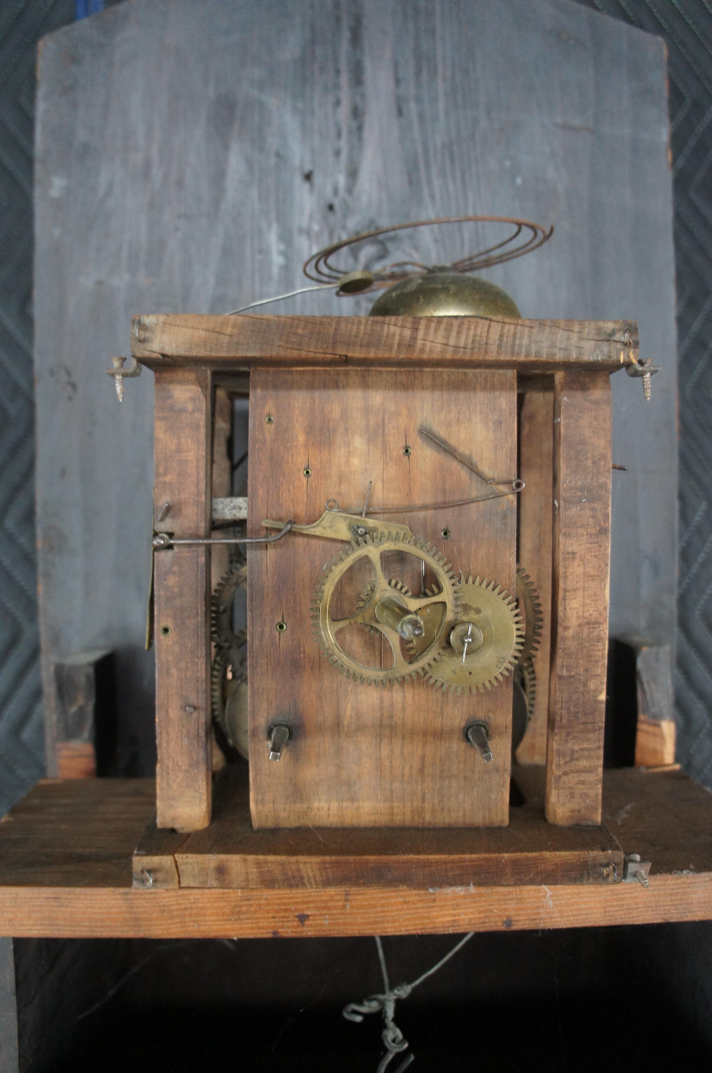Antique 19th C. Early American Cherry Tall Case Grandfather Clock Painted Face 6