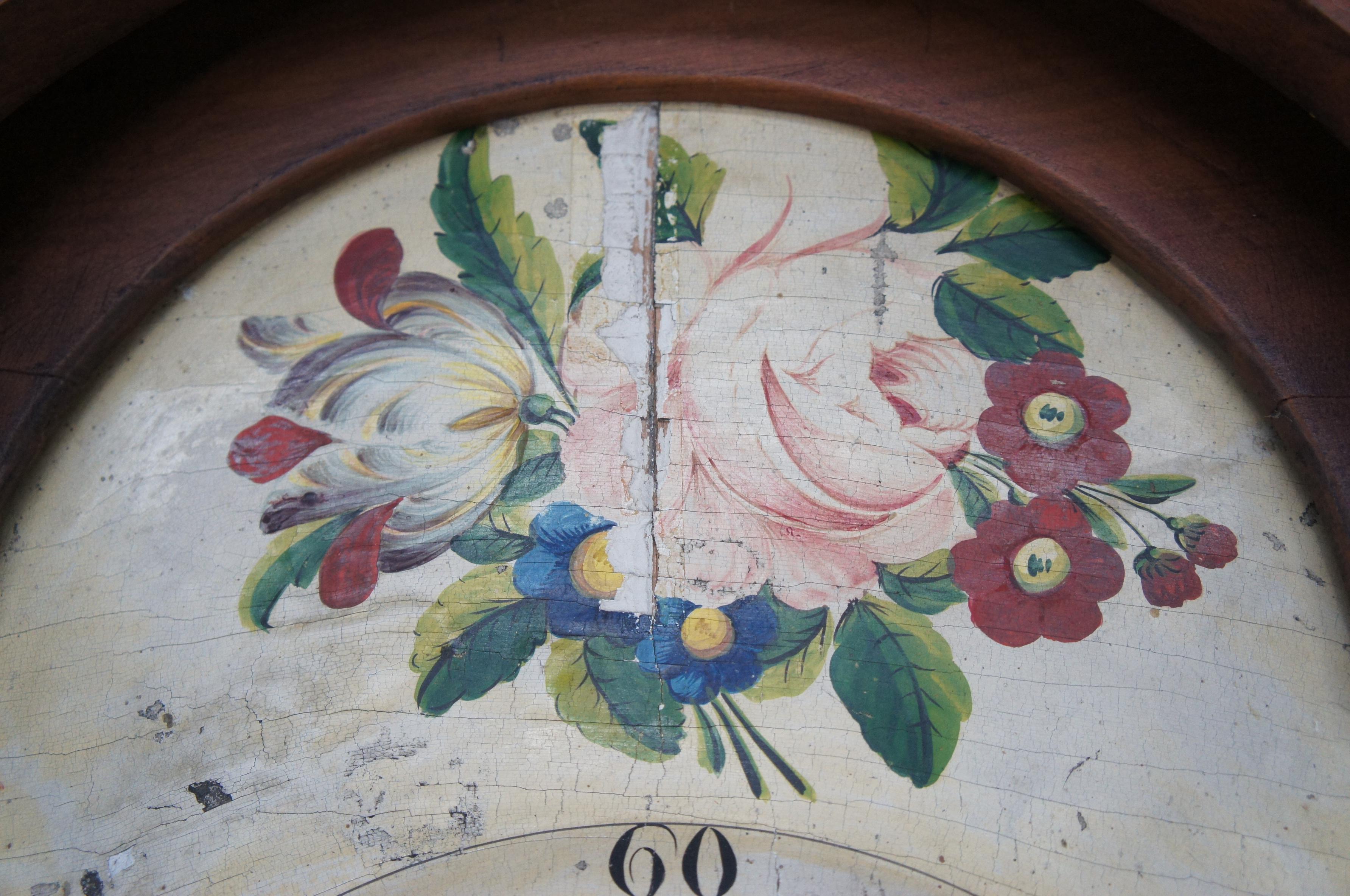 Antique 19th C. Early American Cherry Tall Case Grandfather Clock Painted Face In Good Condition In Dayton, OH