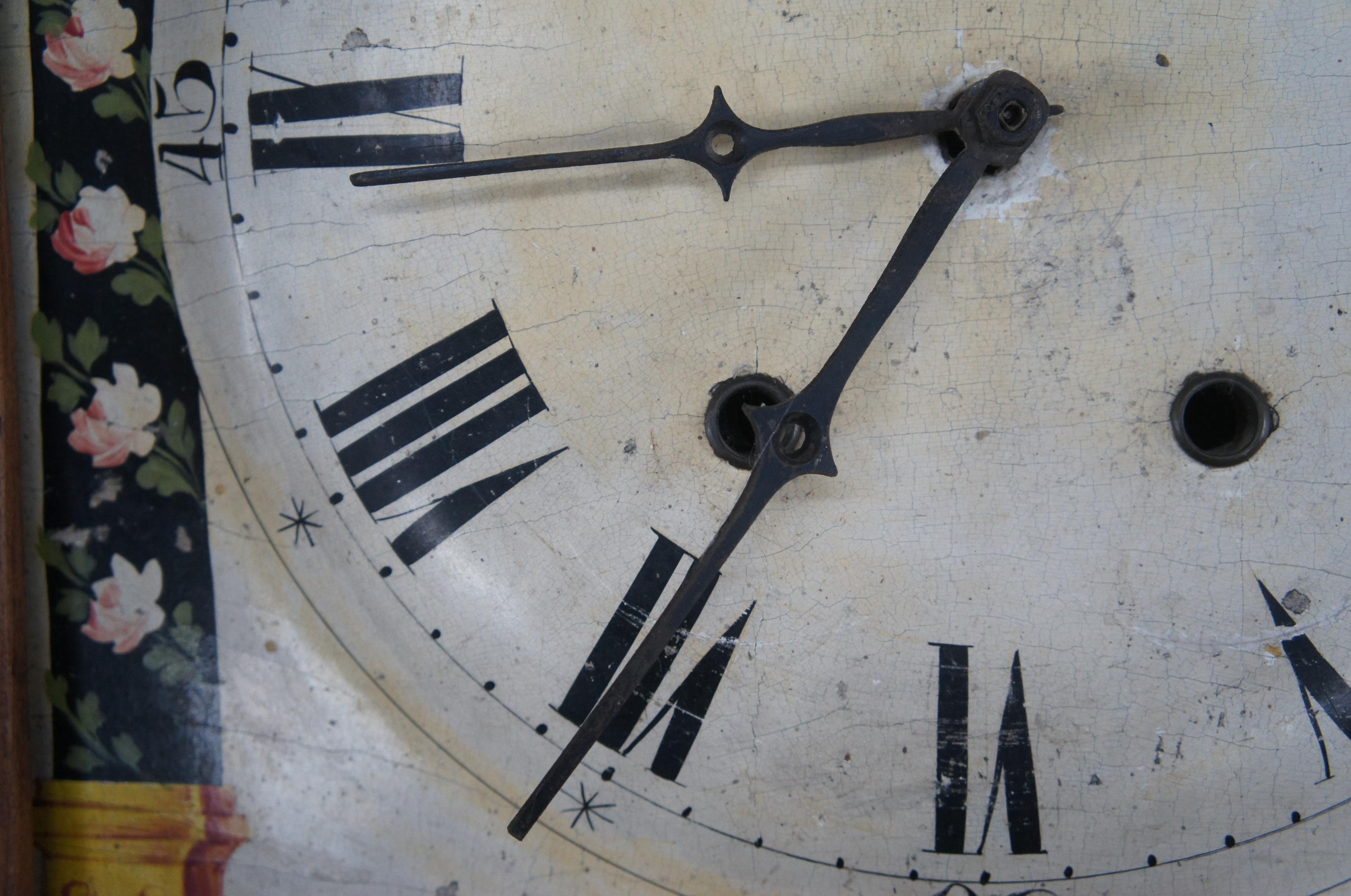 19th Century Antique 19th C. Early American Cherry Tall Case Grandfather Clock Painted Face