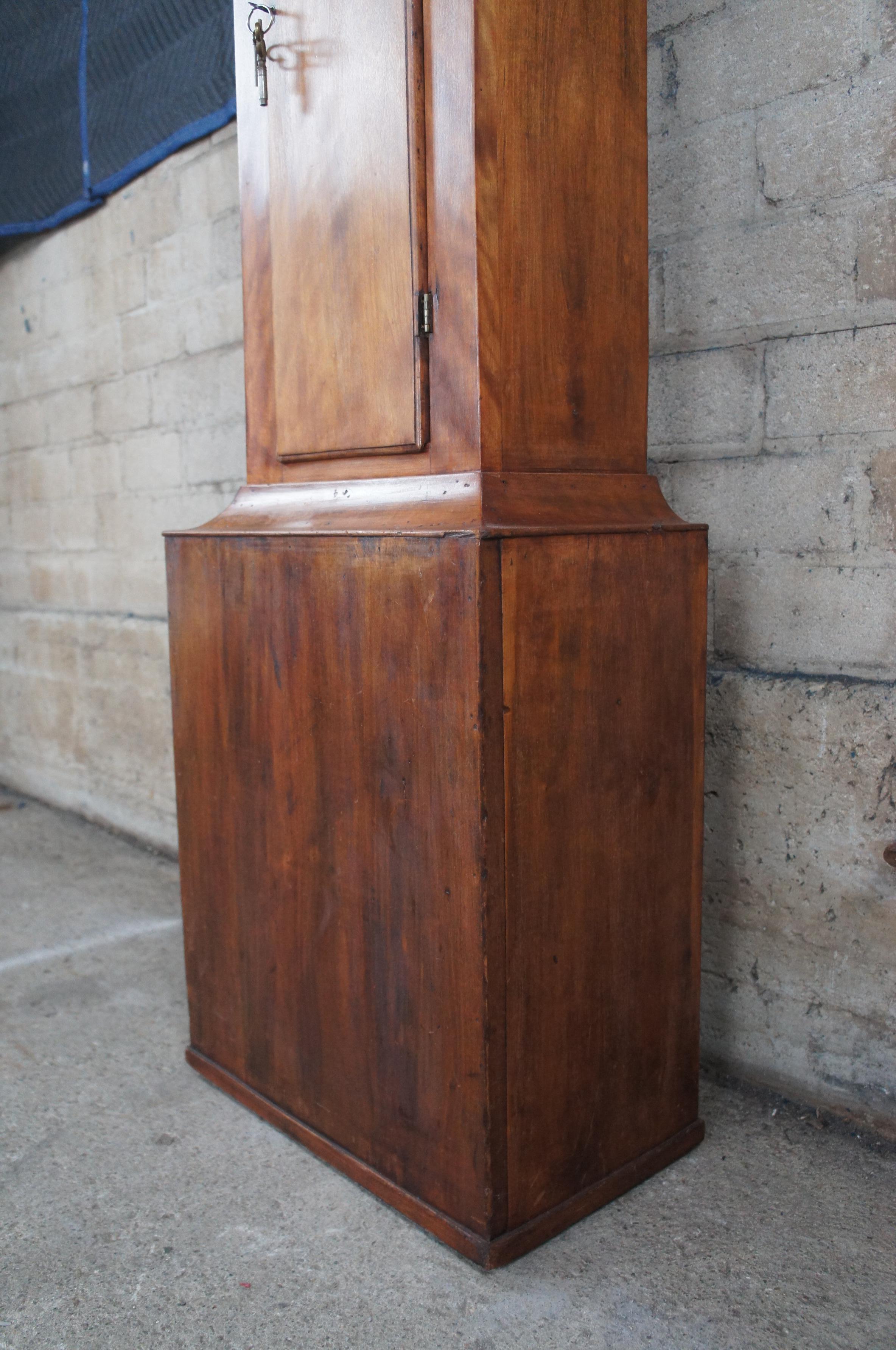 Antique 19th C. Early American Cherry Tall Case Grandfather Clock Painted Face 2
