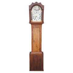 Antique 19th C. Early American Cherry Tall Case Grandfather Clock Painted Face