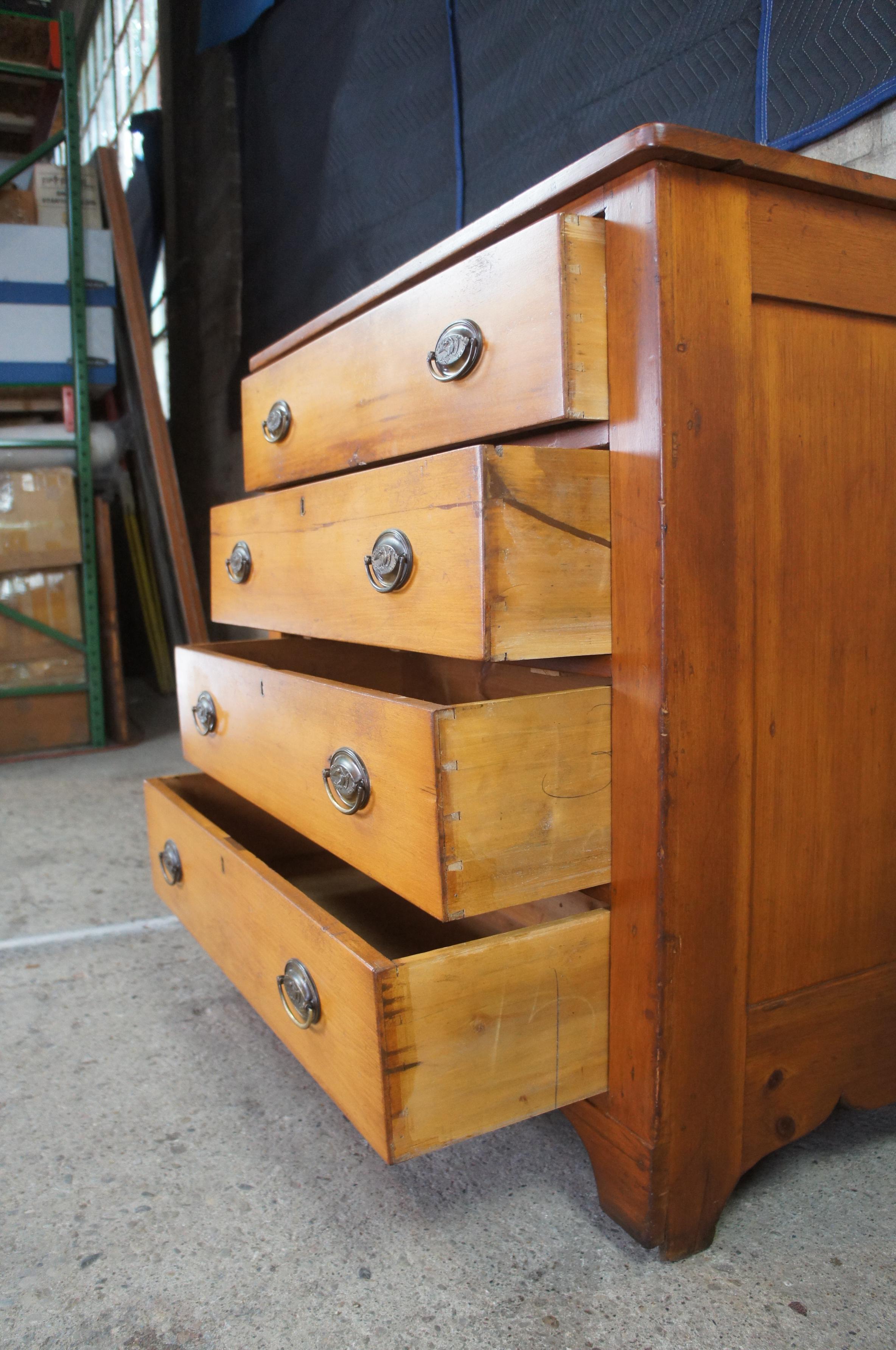 Antique 19th C. Early American Country Pine Chest of Drawers Sheraton Dresser 1