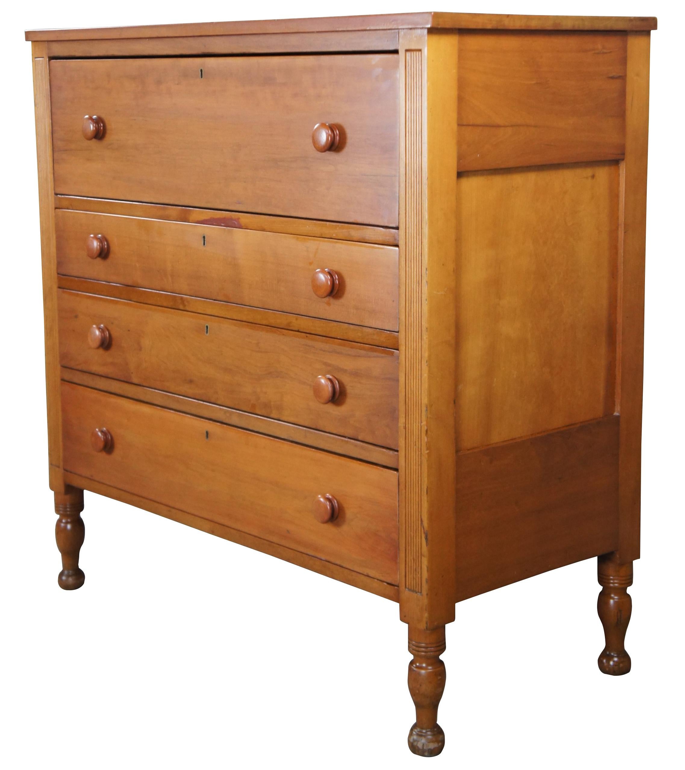 Federal Antique 19th C. Early American Solid Cherry Tallboy Chest of Drawers Dresser