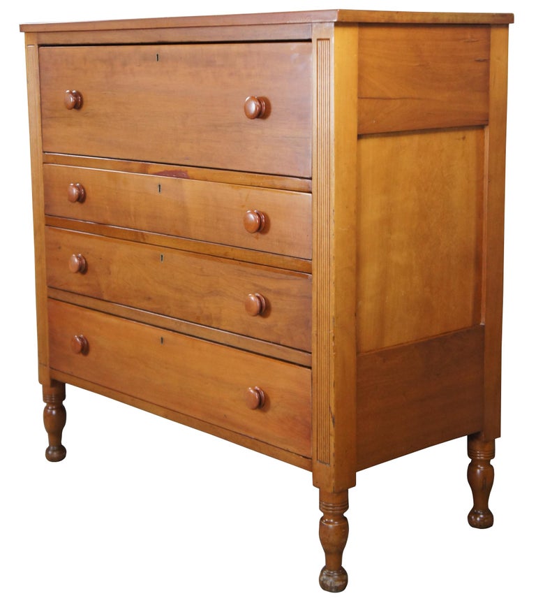 Antique 19th C. Early American Solid Cherry Tallboy Chest of Drawers