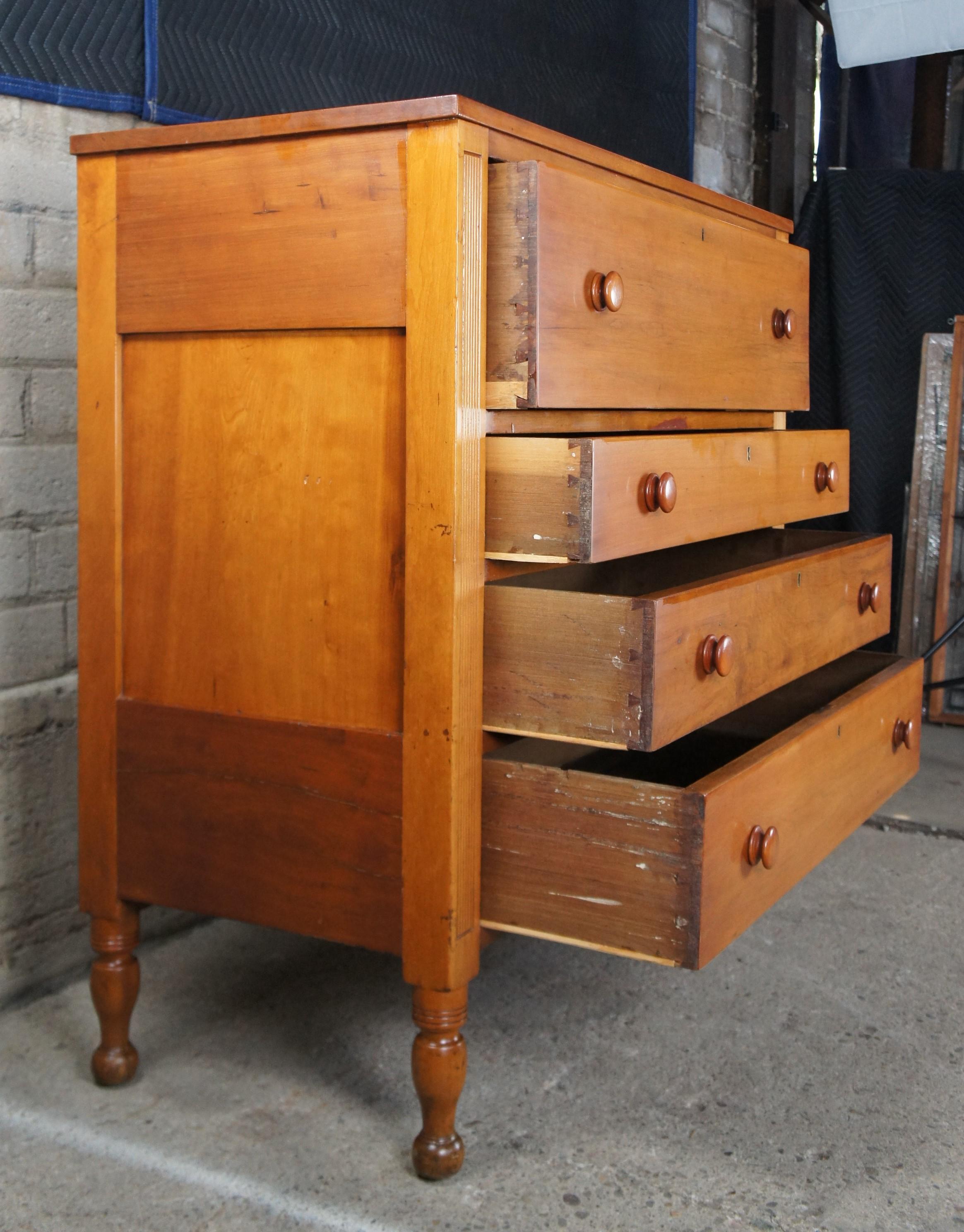 Antique 19th C. Early American Solid Cherry Tallboy Chest of Drawers Dresser 2