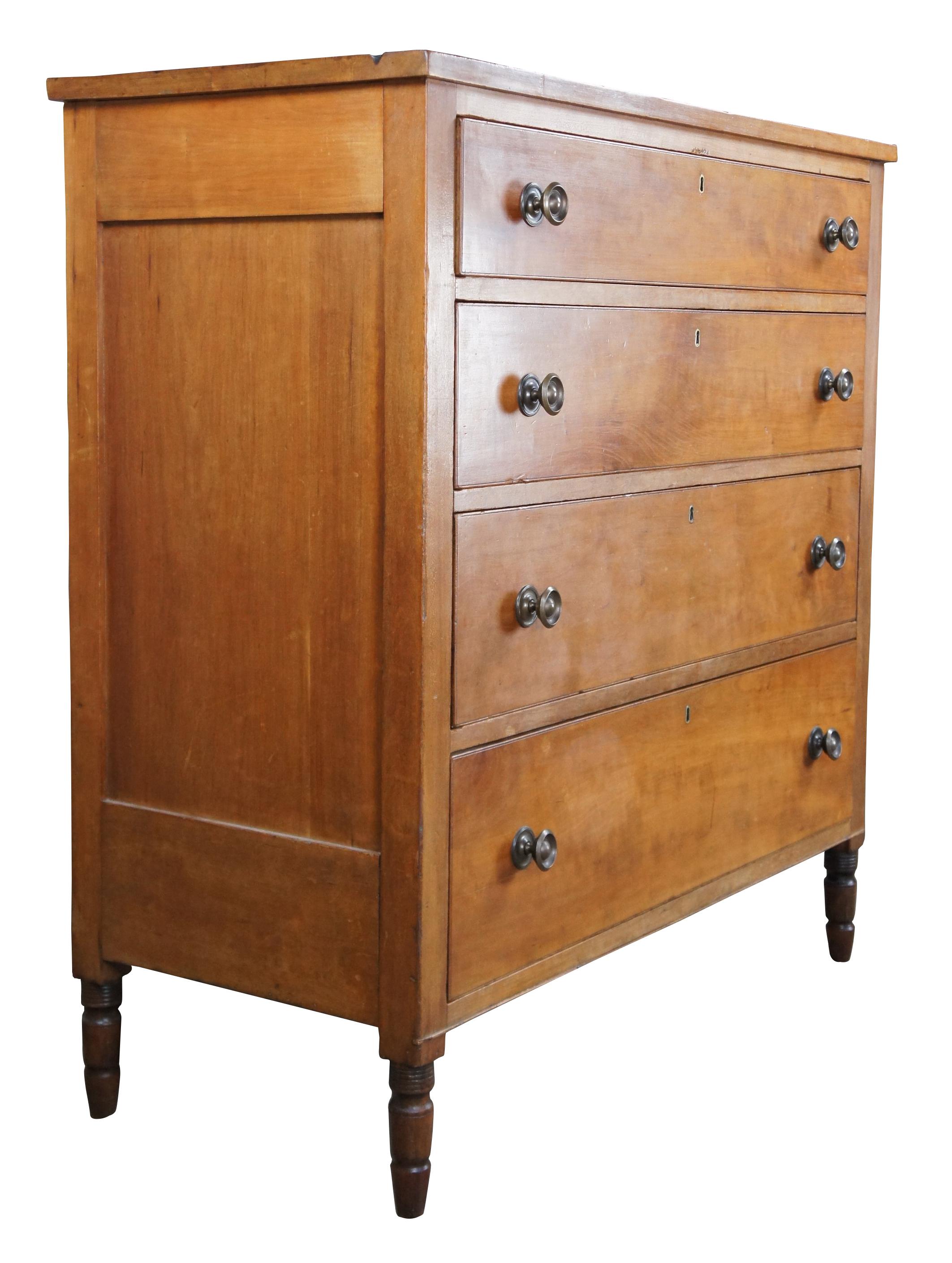 American Colonial Antique 19th C. Early American Solid Cherry Tallboy Chest of Drawers Dresser