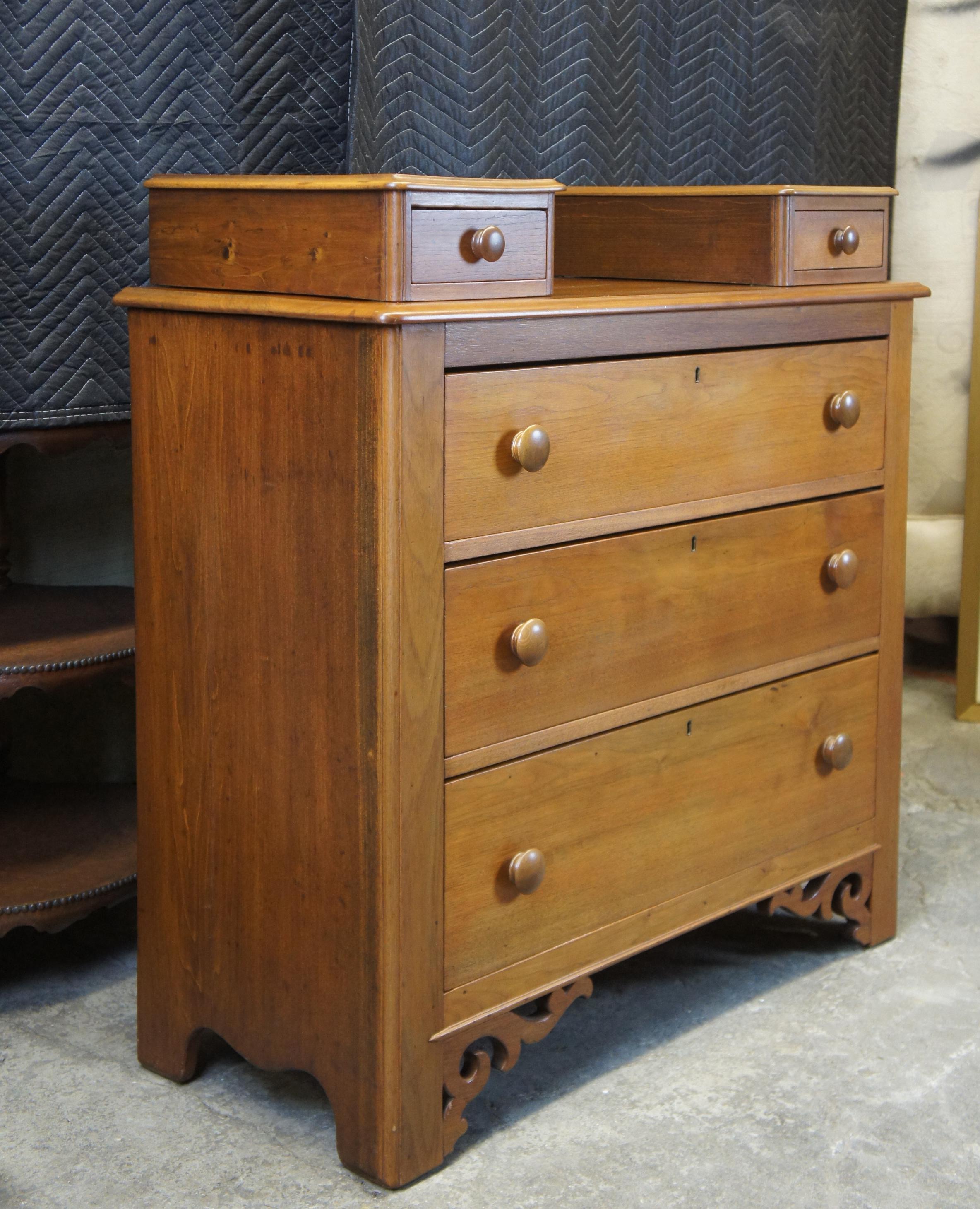American Colonial Antique Early American Walnut Dresser Chest Glove Box Drawers Victorian
