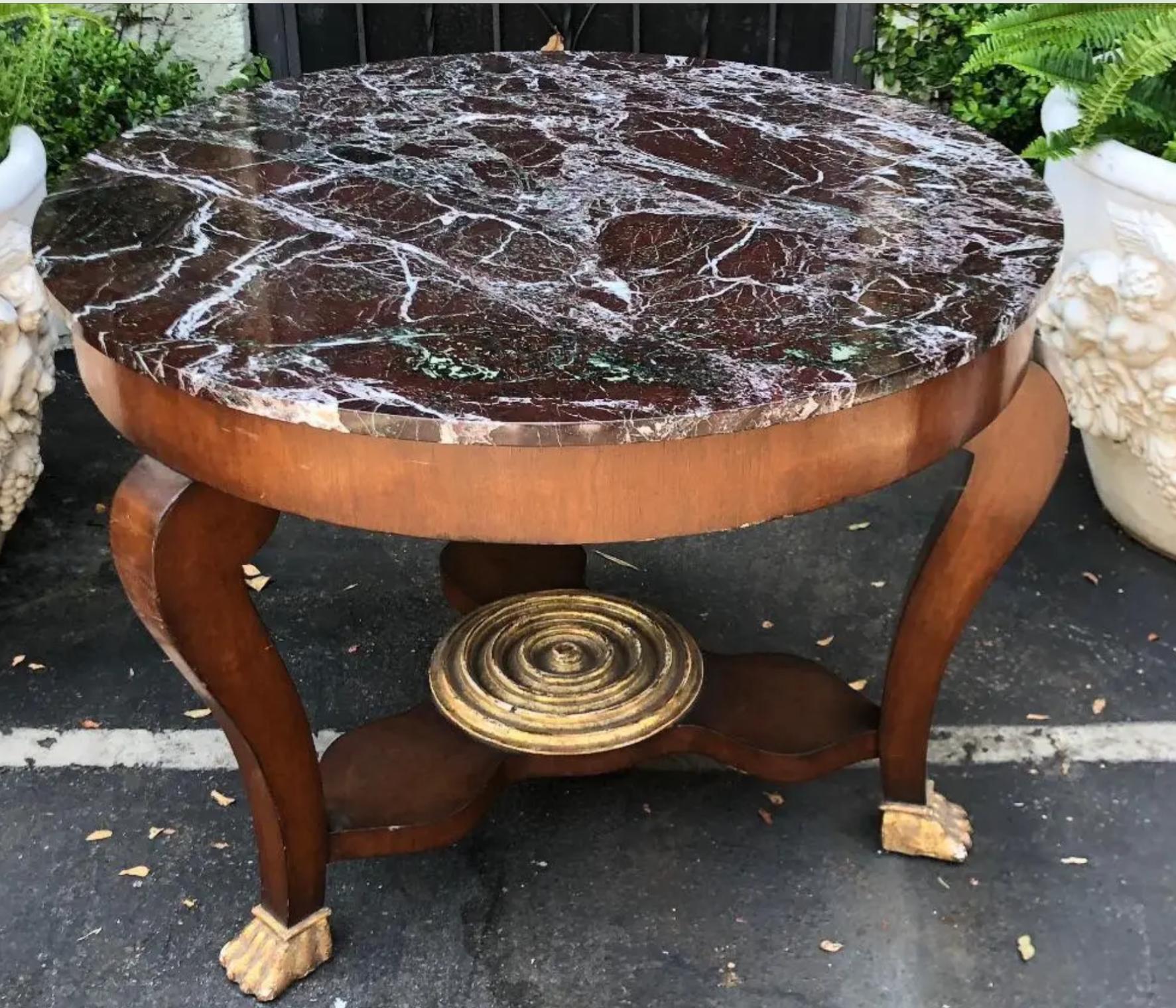 Antique 19th C Empire Mahogany Gilt-Wood Marble Top Table In Good Condition For Sale In LOS ANGELES, CA