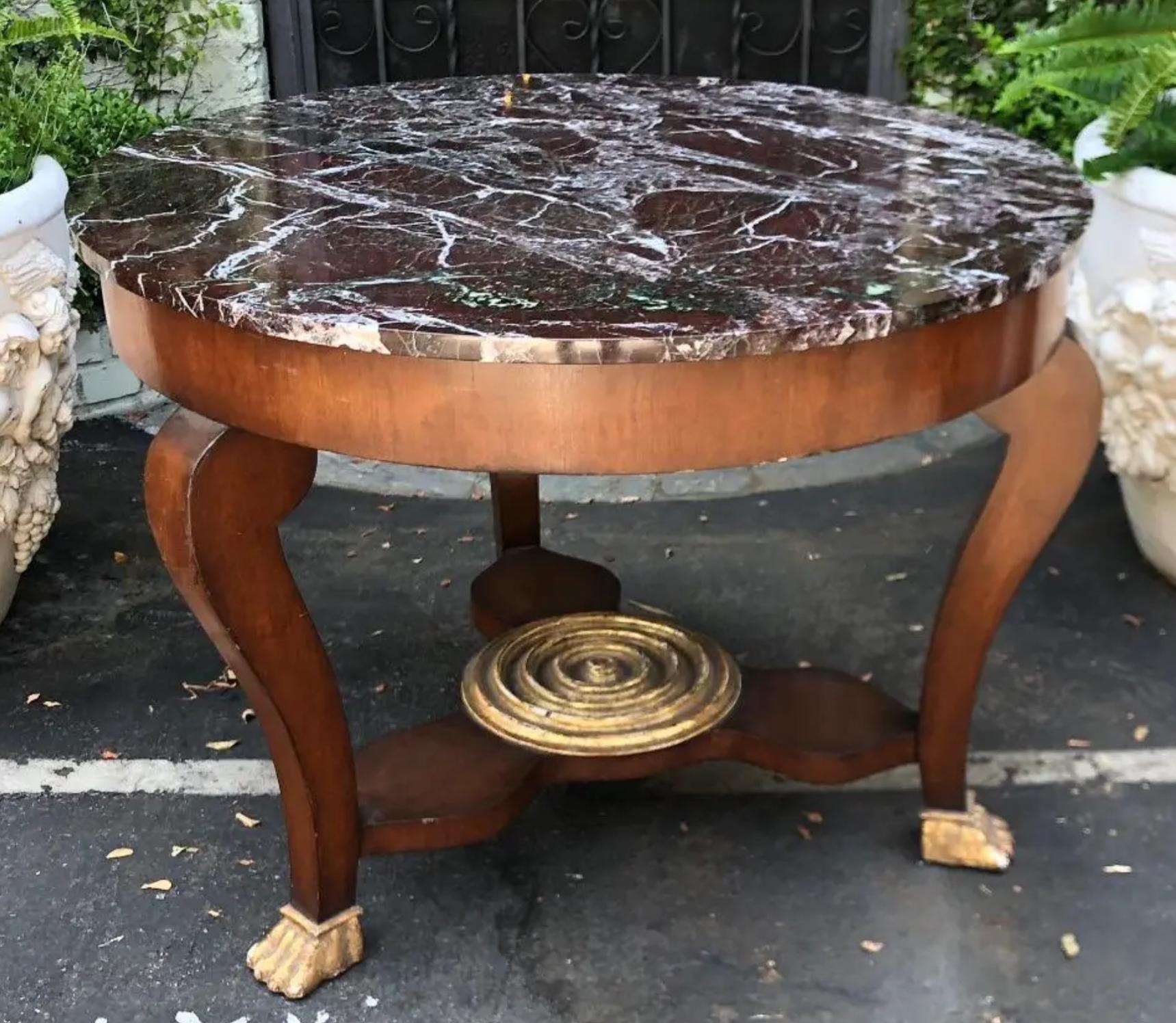 19th Century Antique 19th C Empire Mahogany Gilt-Wood Marble Top Table For Sale