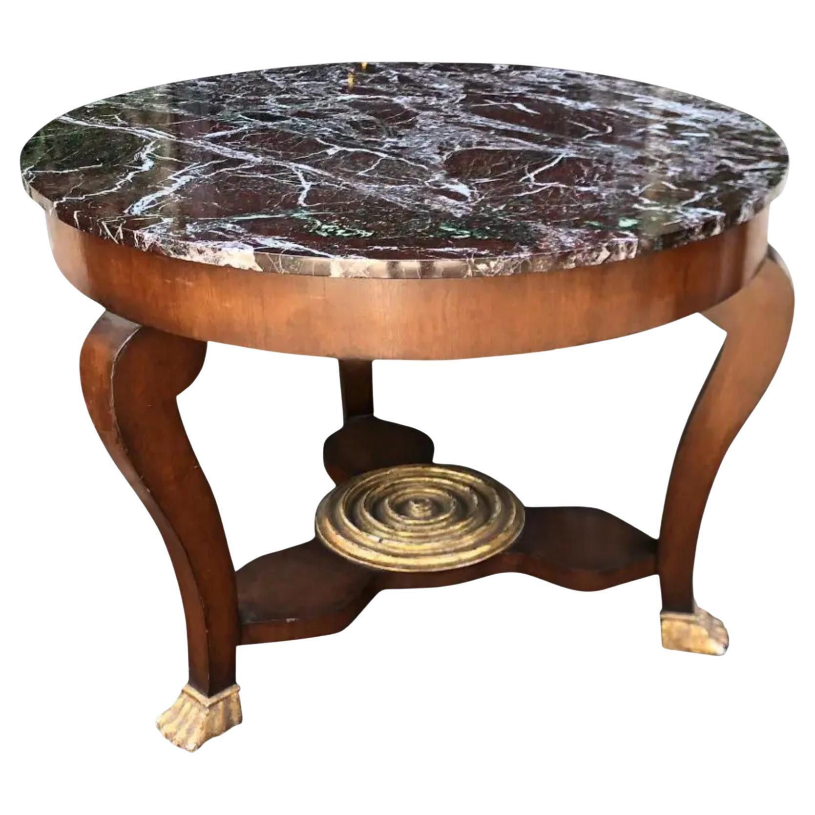 Antique 19th C Empire Mahogany Gilt-Wood Marble Top Table For Sale