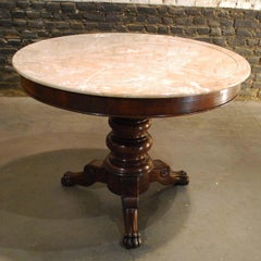 Antique 19th Century Empire Round Mahogany Table with Marble Top