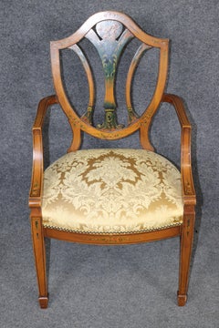 Antique 19th C. English Adams Style Satinwood Armchair, Silk Damask Upholstery
