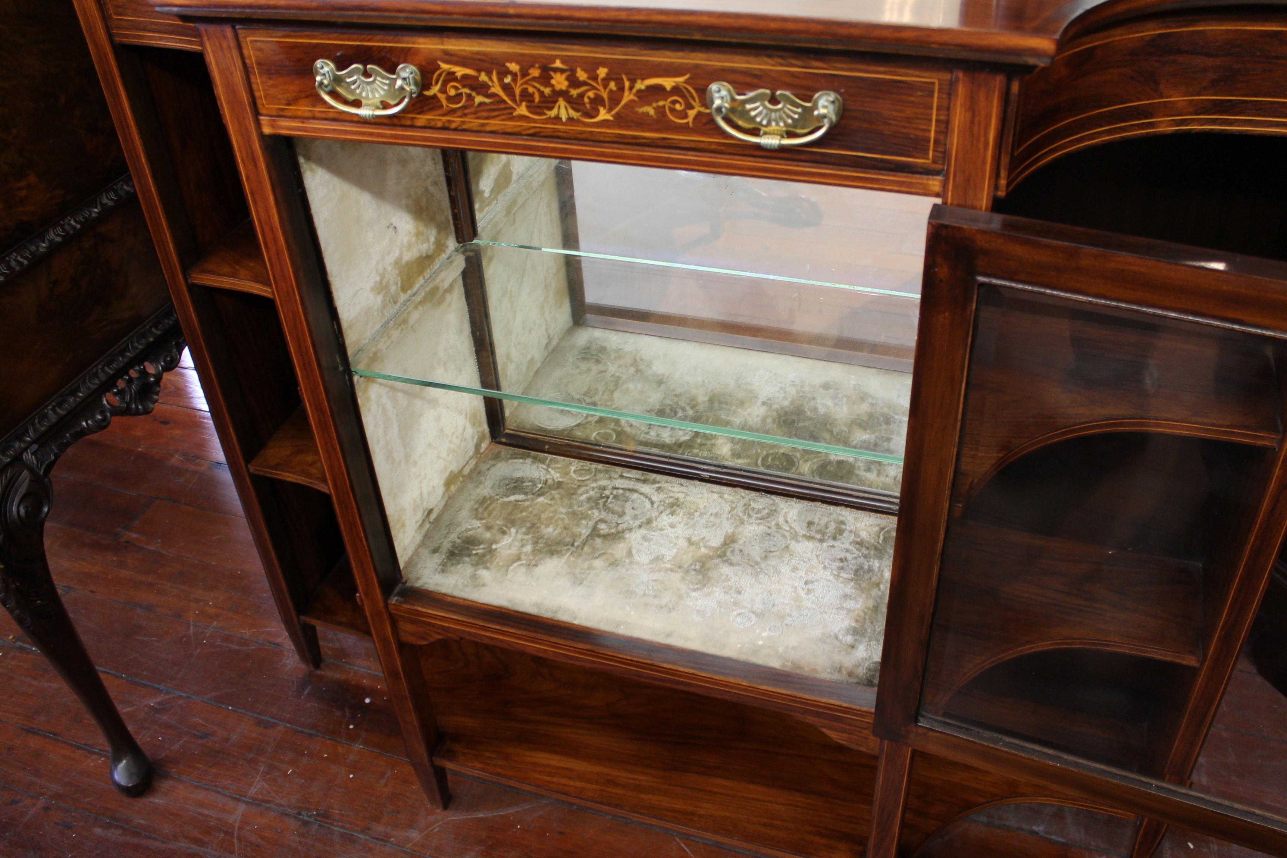 19th Century English Marquetry Inlaid Chiffonier/ Display Cabinet with Niches For Sale 6