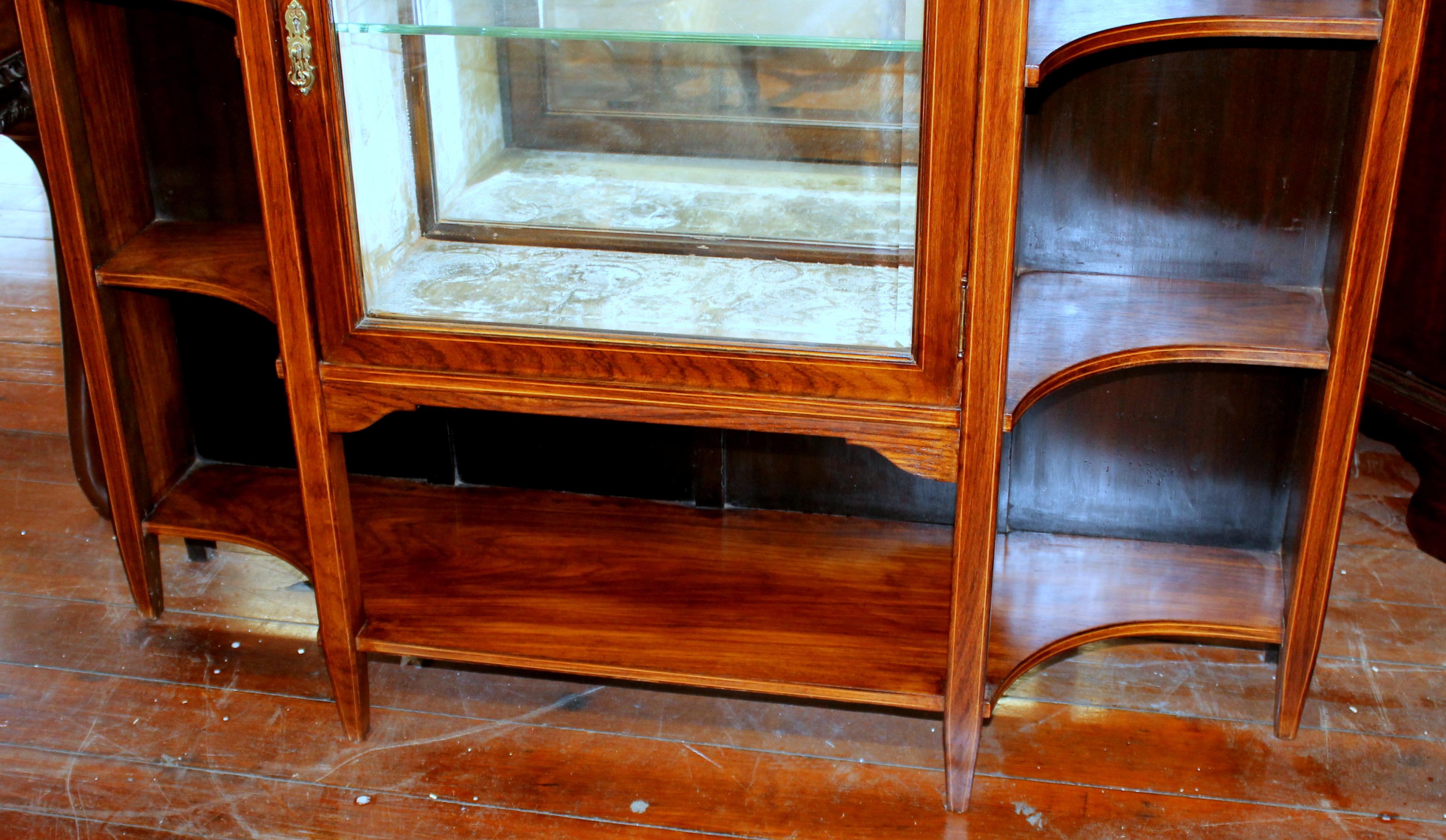 19th Century English Marquetry Inlaid Chiffonier/ Display Cabinet with Niches For Sale 9