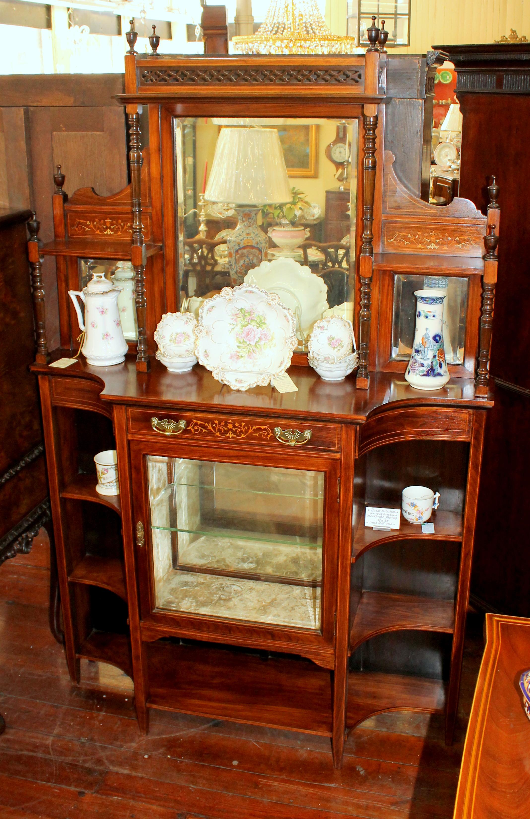 19th Century English Marquetry Inlaid Chiffonier/ Display Cabinet with Niches For Sale 13