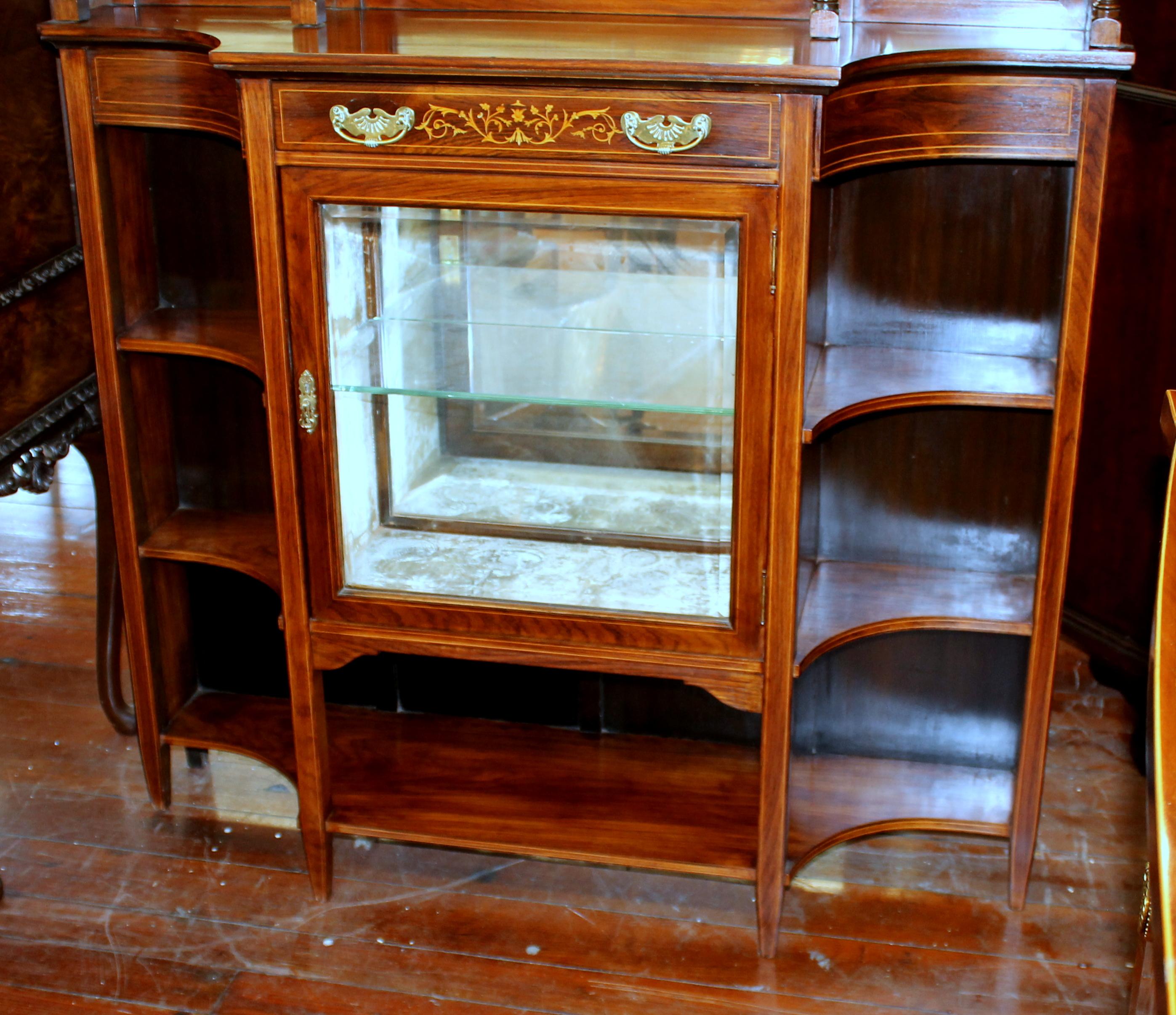 Inlay 19th Century English Marquetry Inlaid Chiffonier/ Display Cabinet with Niches For Sale