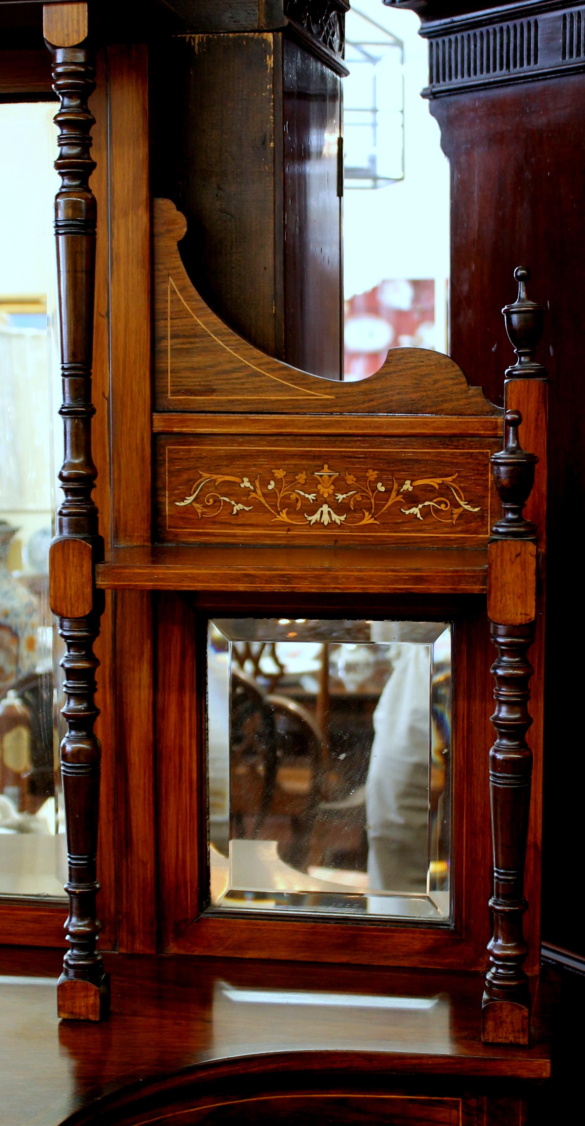 Pearwood 19th Century English Marquetry Inlaid Chiffonier/ Display Cabinet with Niches For Sale