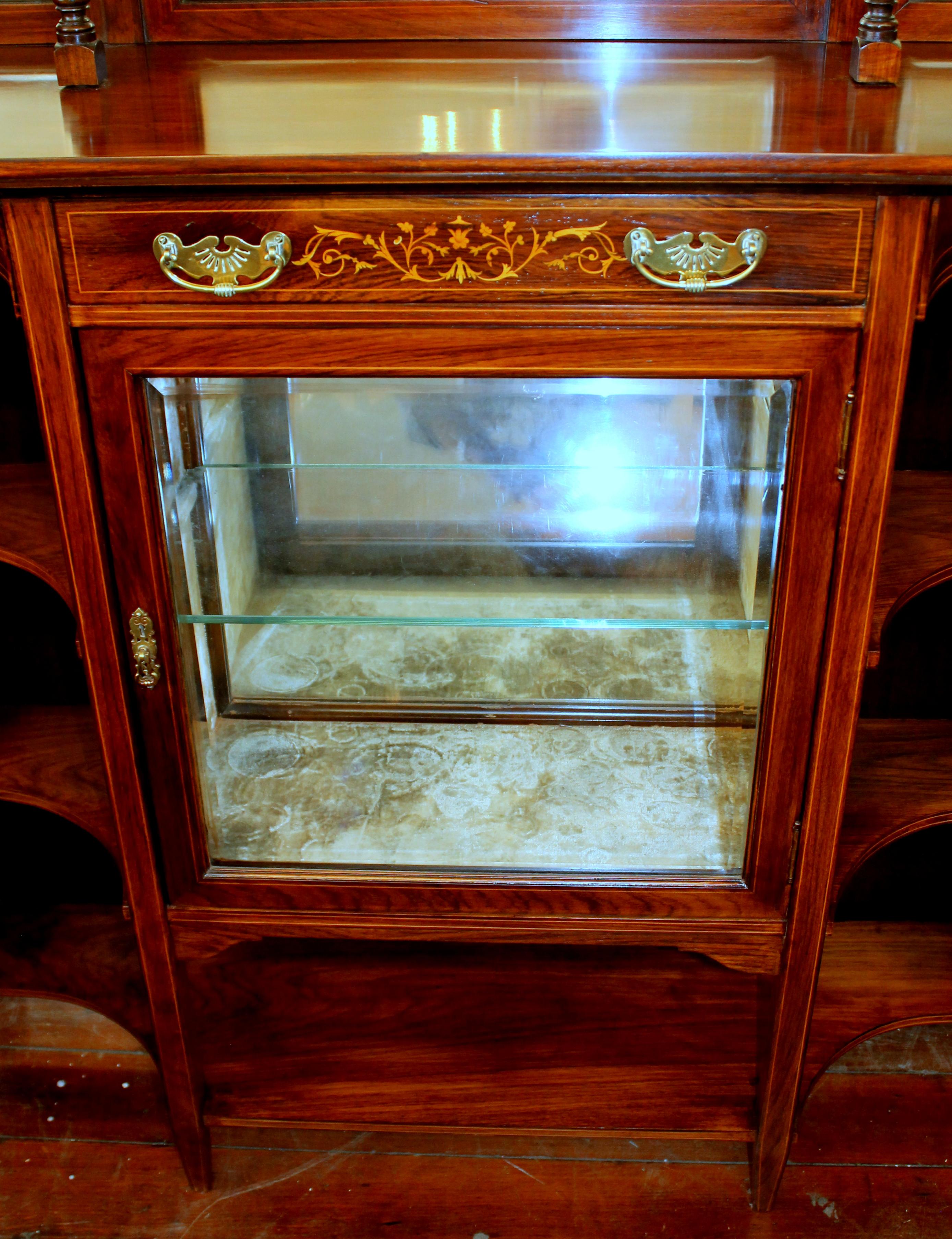 19th Century English Marquetry Inlaid Chiffonier/ Display Cabinet with Niches For Sale 3