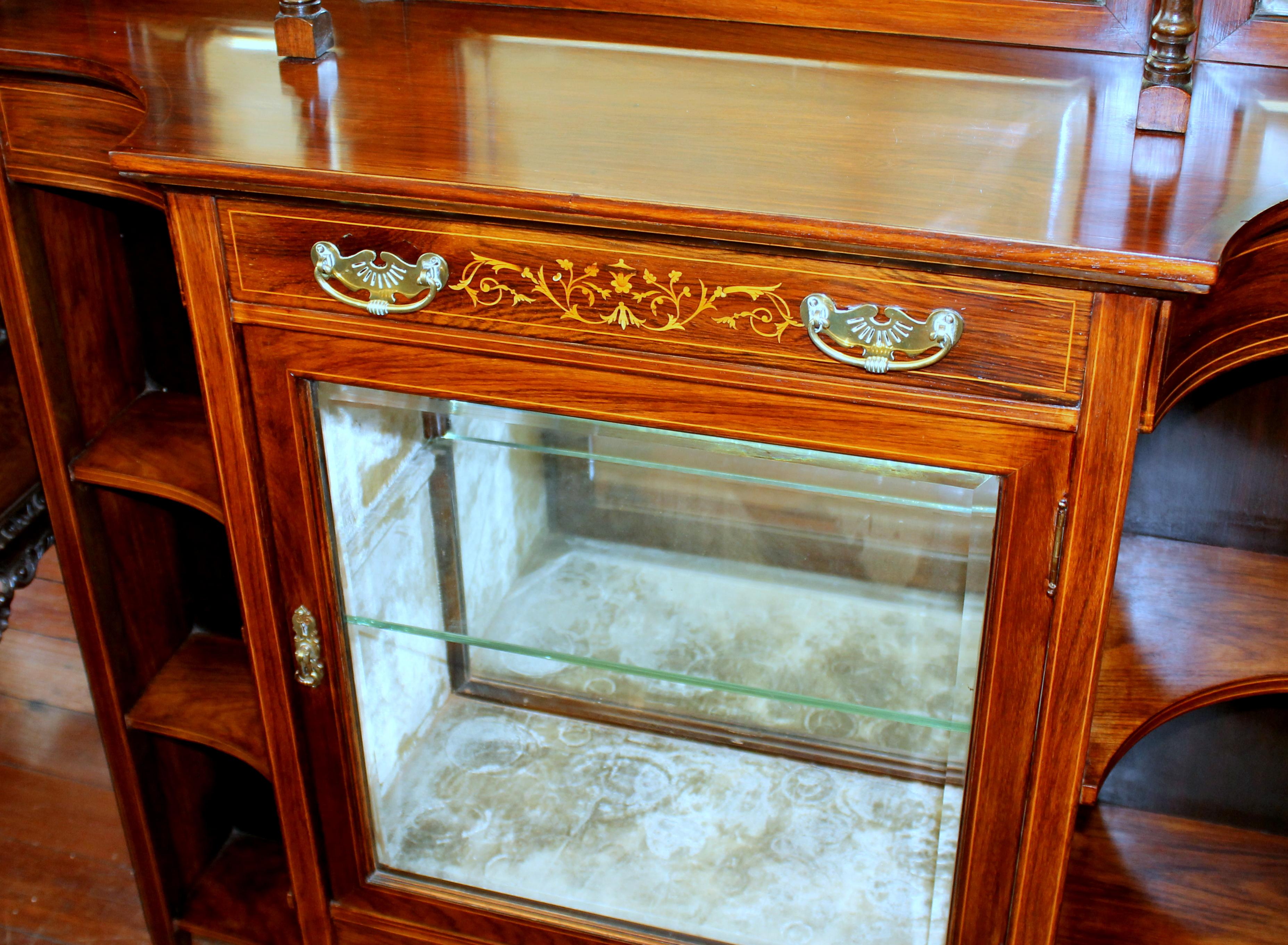 19th Century English Marquetry Inlaid Chiffonier/ Display Cabinet with Niches For Sale 4