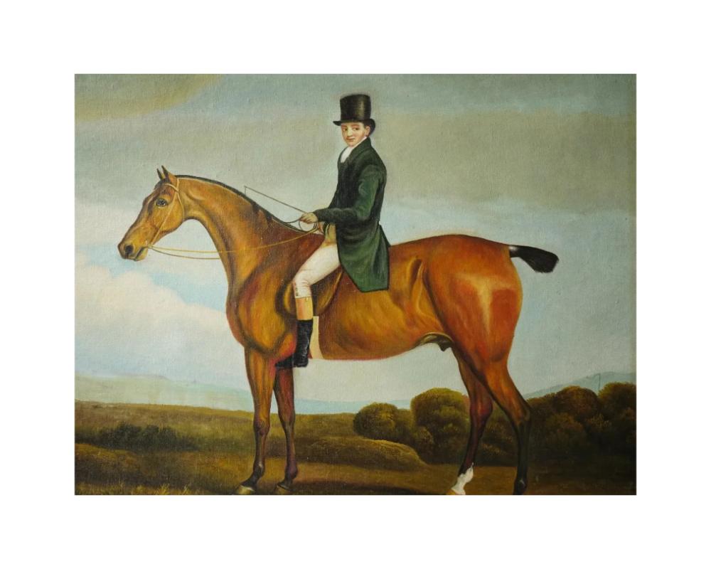 European Antique 19Th C English Oil Horse Rider Painting