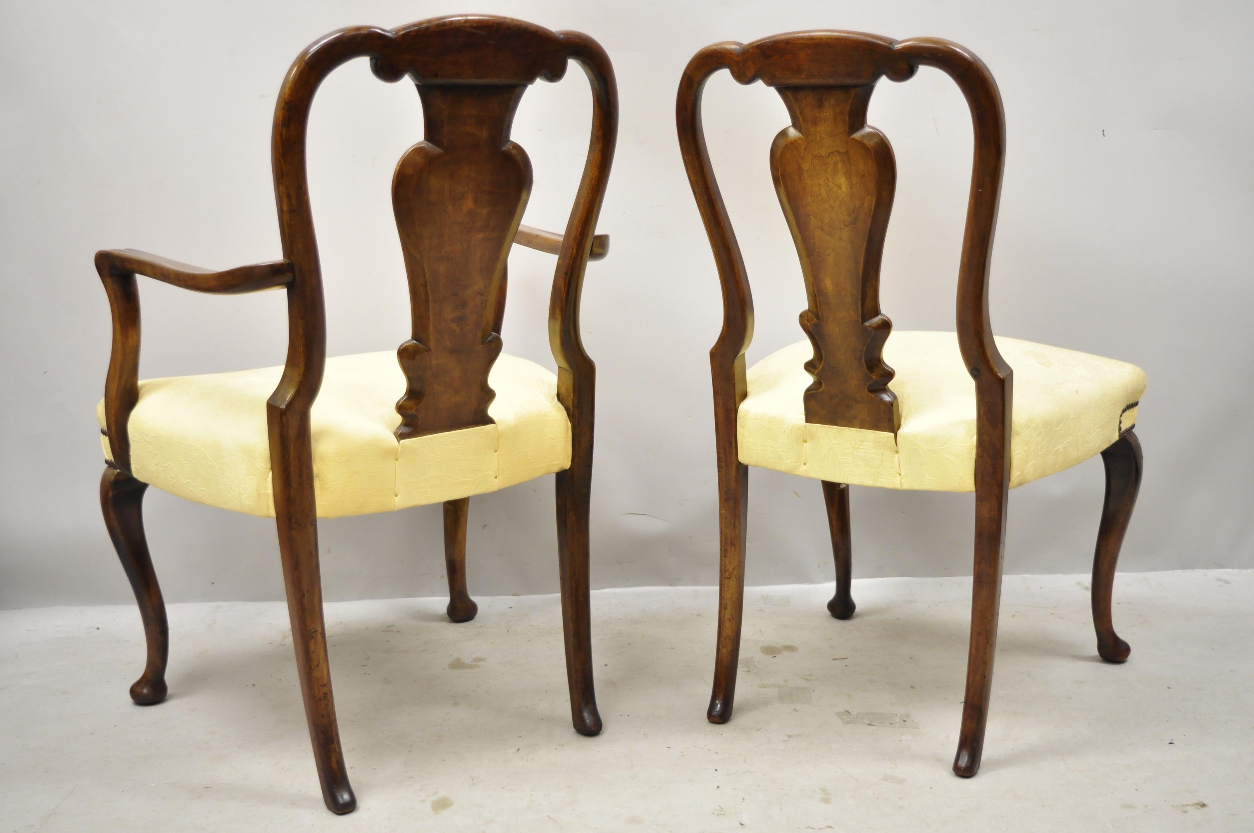 19th Century English Queen Anne Burr Walnut Splat Back Dining Chair, Set of 8 6