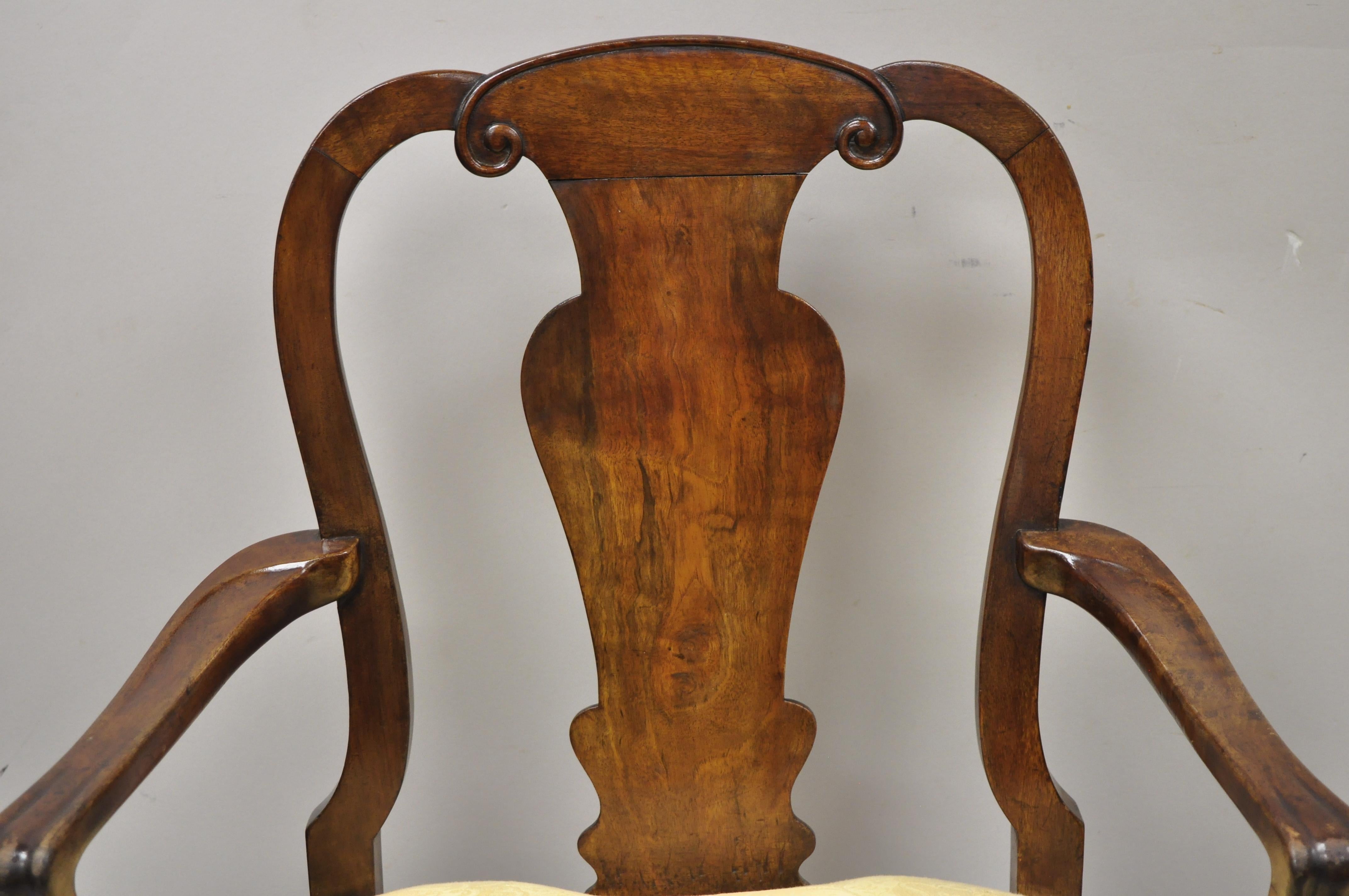 19th Century English Queen Anne Burr Walnut Splat Back Dining Chair, Set of 8 1