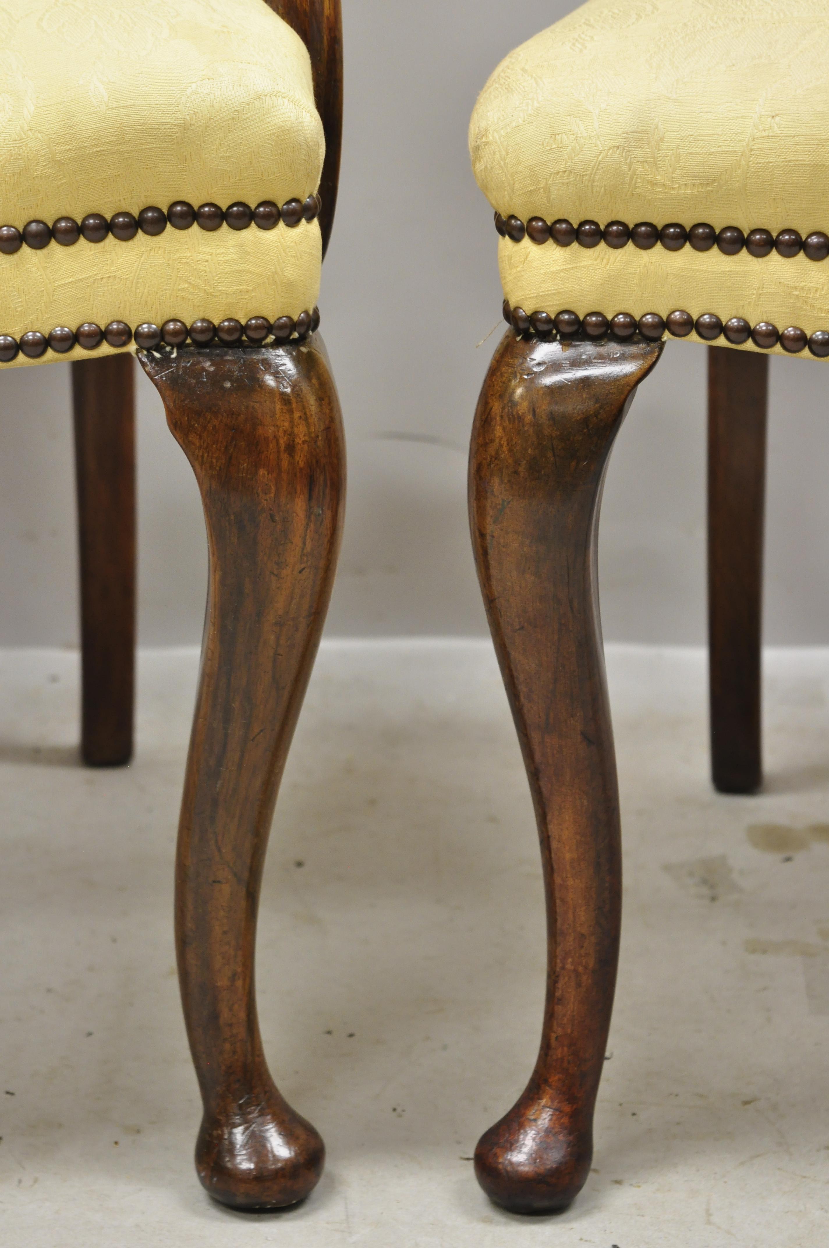 19th Century English Queen Anne Burr Walnut Splat Back Dining Chair, Set of 8 3