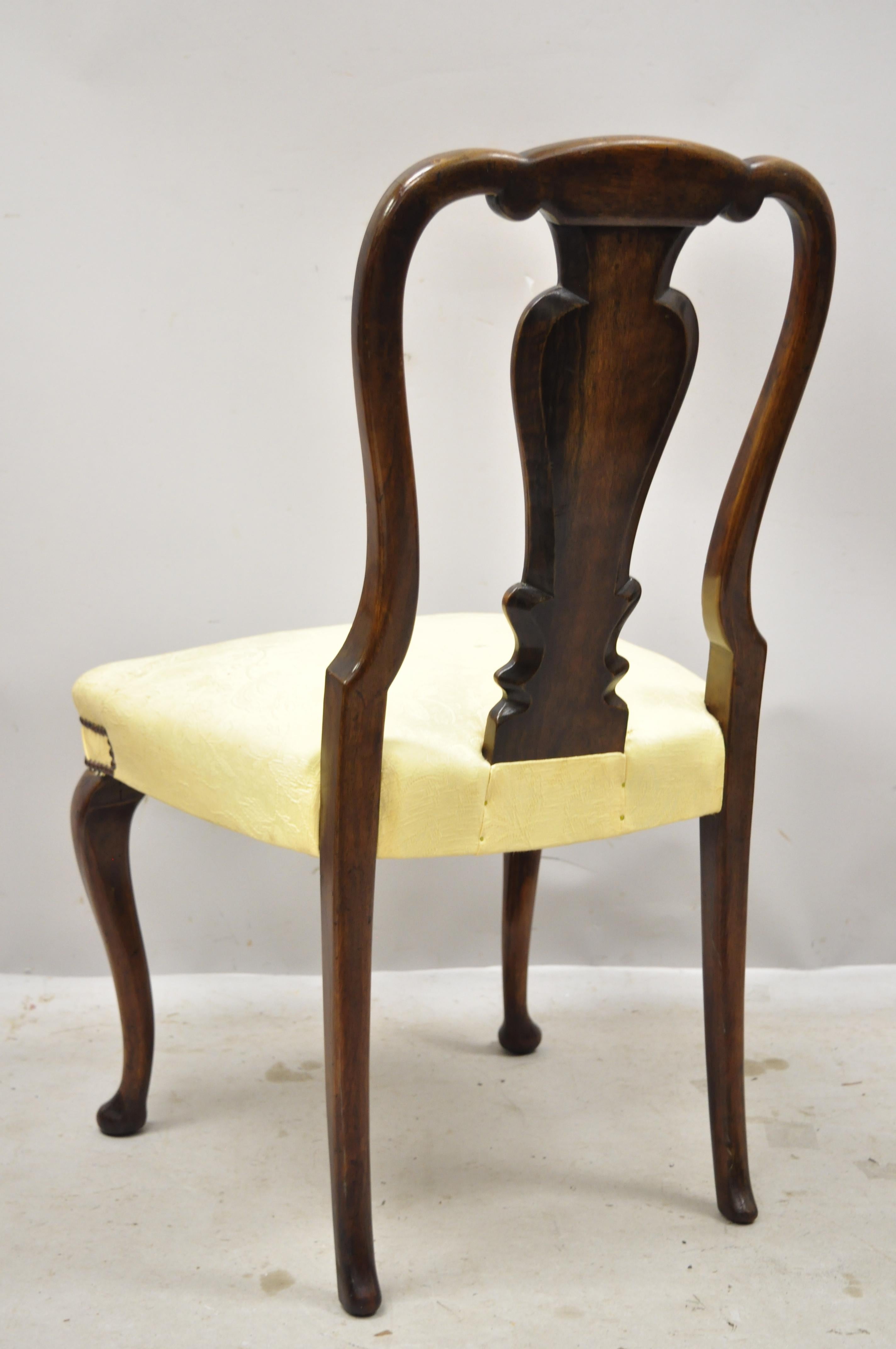 Antique 19th Century English Queen Anne Burr Walnut Splat Back Dining Side Chair 2