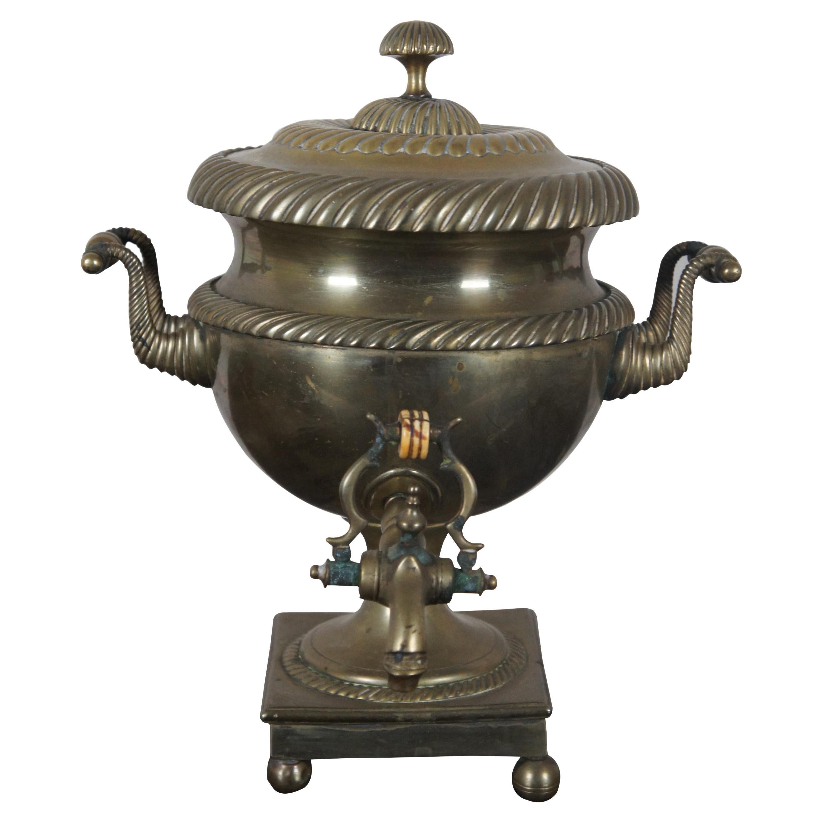 Antique 19th C. English Regency Brass Samovar Coffee Tea Urn Drink Dispenser For Sale