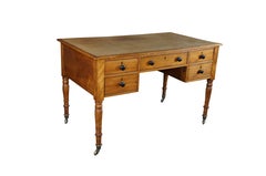 Antique 19th C. English Regency Maple & Oak Tooled Leather Top Partner's Desk