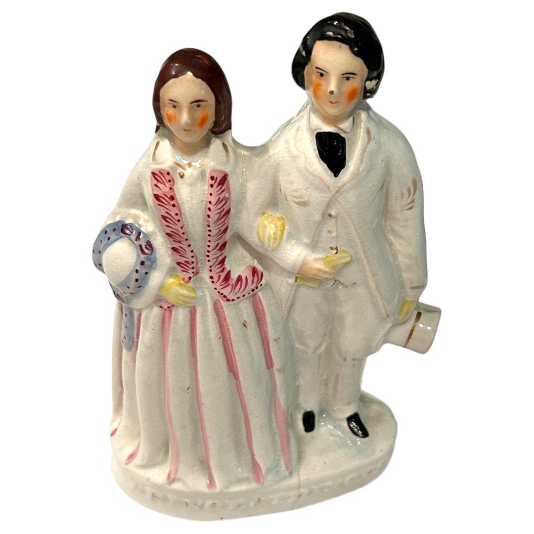 Staffordshire Figurine of Albert and Victoria, Prince and Princess of Whales; they were widely popular and beloved by the English; made in England; a beautiful addition to any collection!