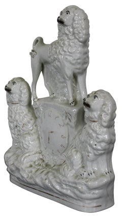Antique 19th C. English Staffordshire Porcelain Poodle Spaniels Clock Figurine
