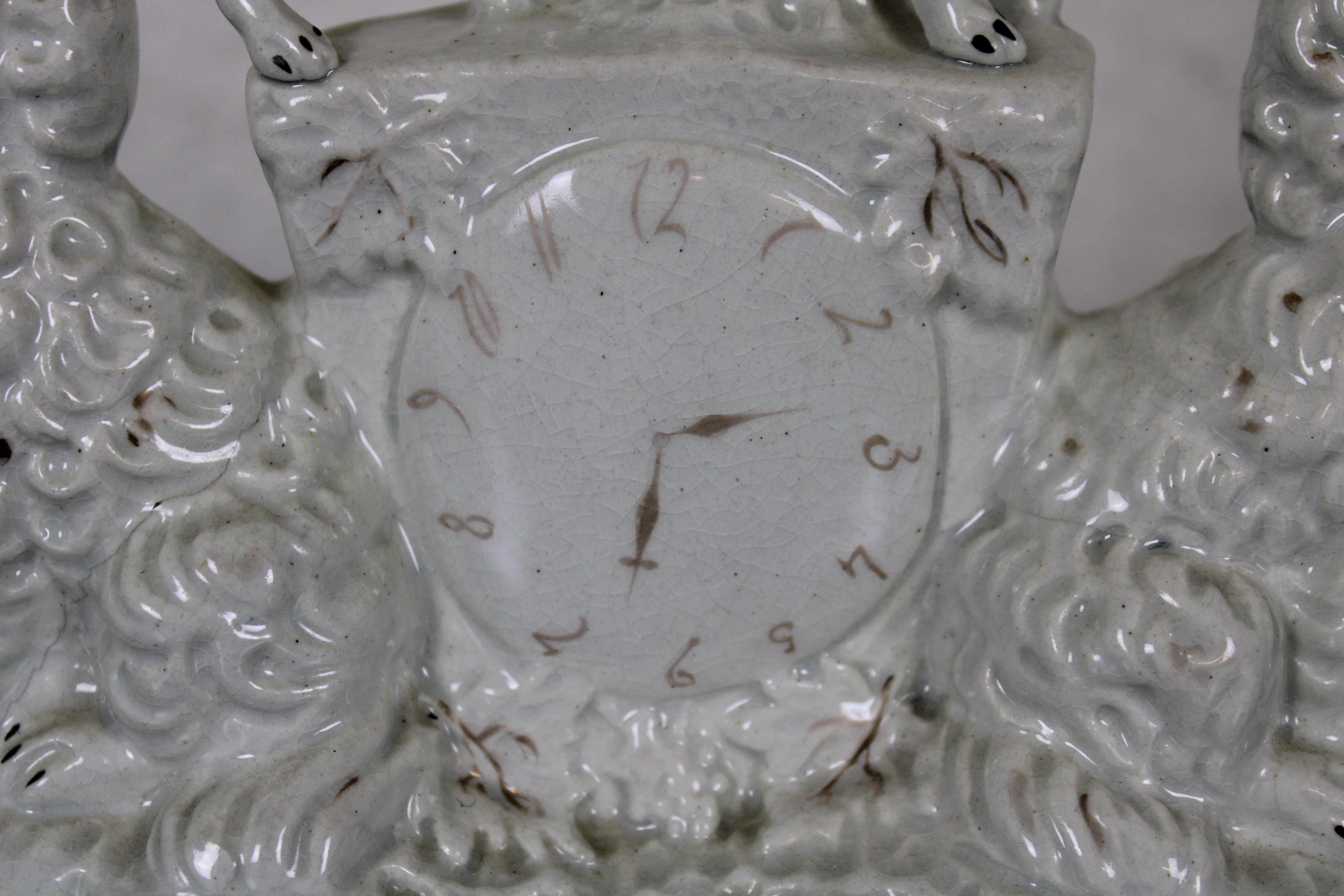 Antique 19th C. English Staffordshire Porcelain Poodle Spaniels Clock Figurine For Sale 3