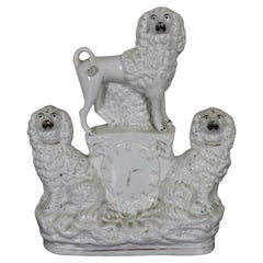 Antiquity 19 C. English Staffordshire Porcelain Poodle Spaniels Clock Figurine