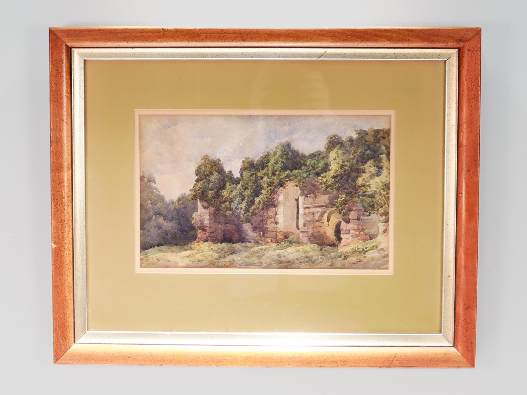 Un bello y antiguo paisaje inglés pintado a la acuarela.

Representa las ruinas de la abadía de Rievaulx, en Inglaterra, hacia julio de 1881.

Firmado a lápiz en la parte inferior derecha:  Abadía de Rievaulx Julio de 1881

Con etiqueta de