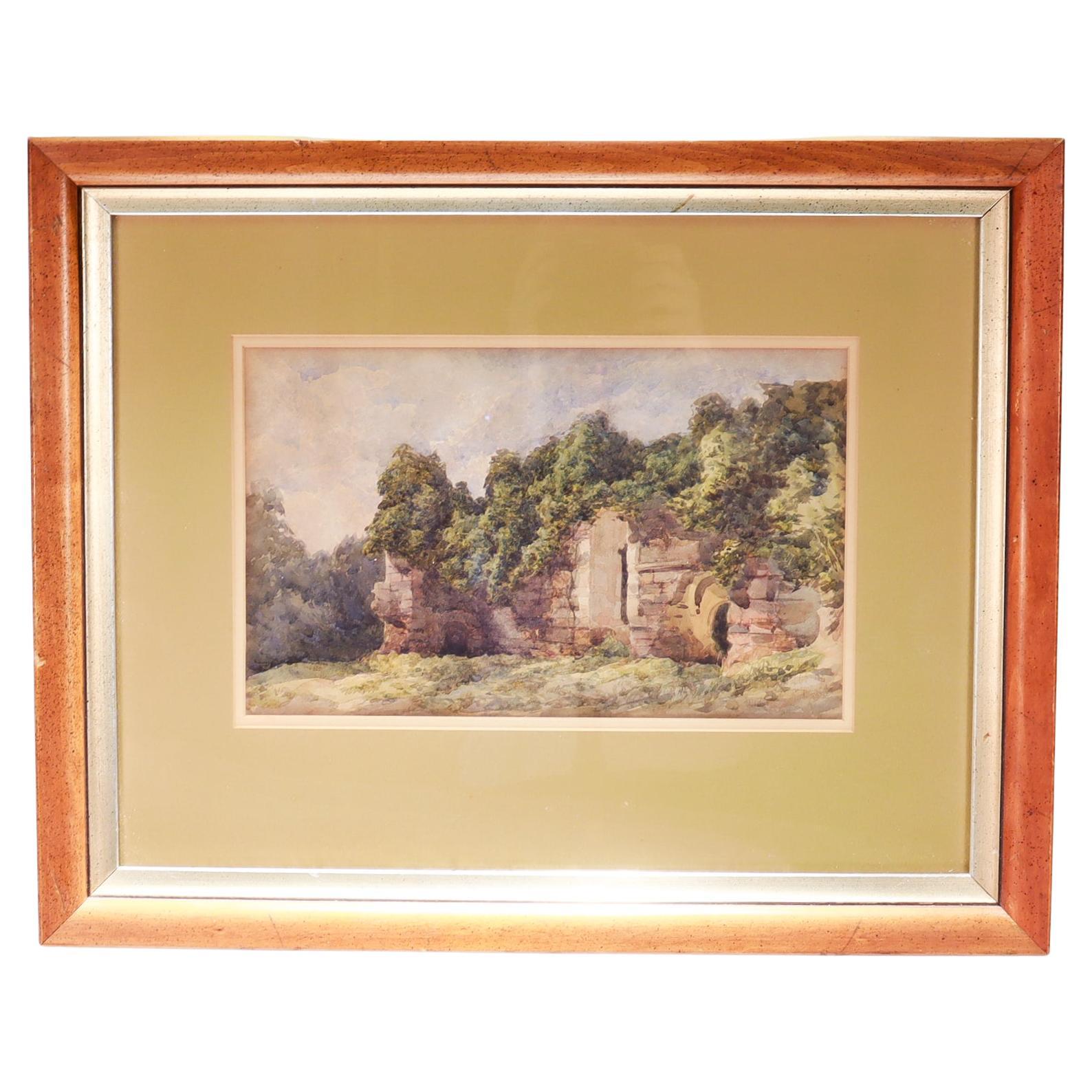 Antigua acuarela inglesa del siglo XIX Vista de la abadía de Rievaulx en venta
