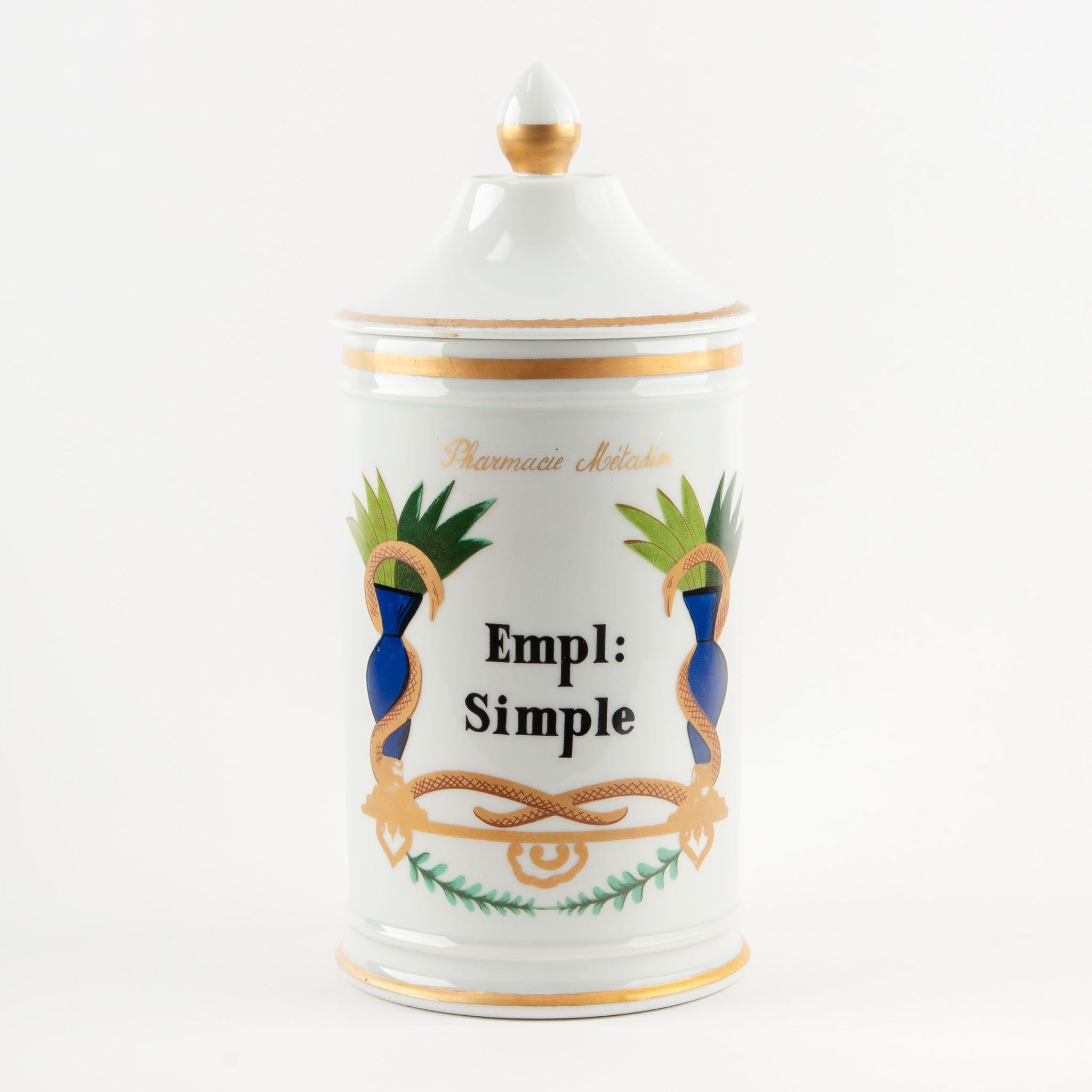 Napoleon III Antique 19th C French Apothecary Jars with Hand-Painted Neoclassical Decoration For Sale