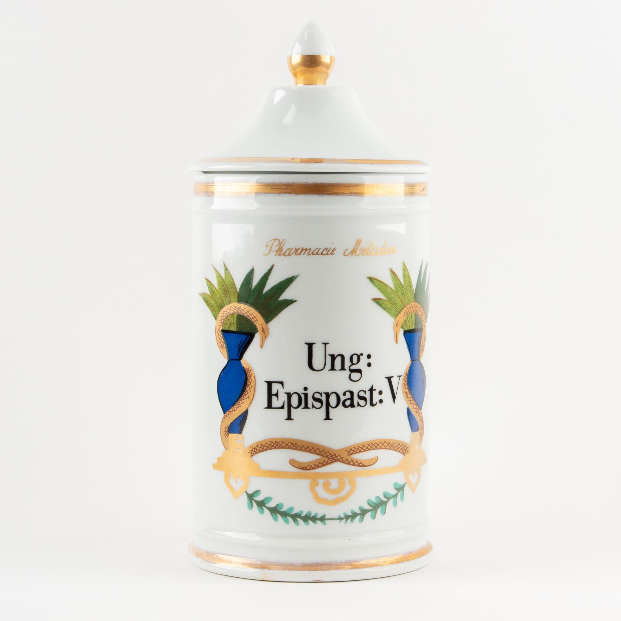 Ceramic Antique 19th C French Apothecary Jars with Hand-Painted Neoclassical Decoration For Sale