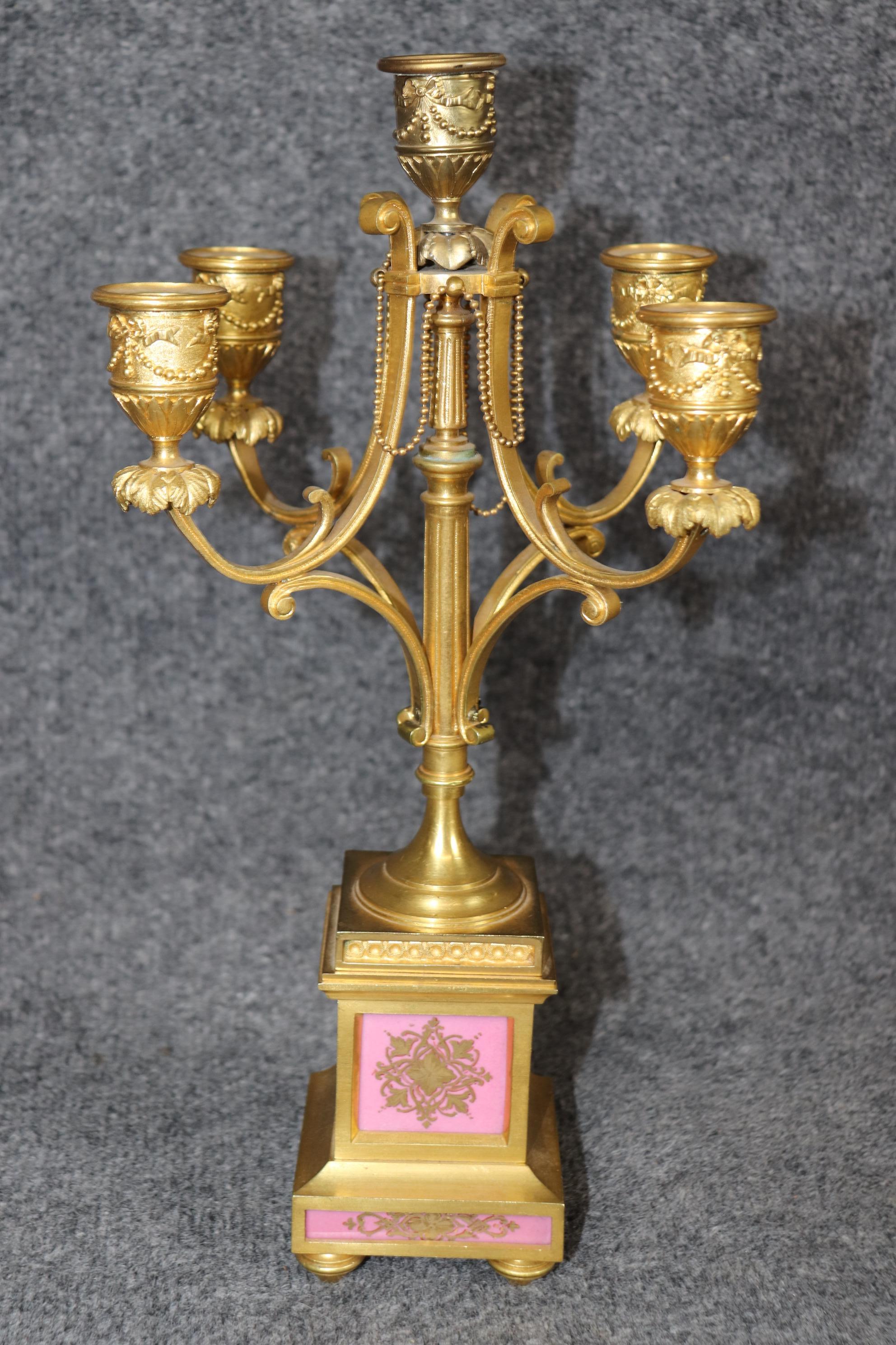 Antique 19th C. French Bronze Ormolu and Porcelain Clock Set By Raingo Frères For Sale 5