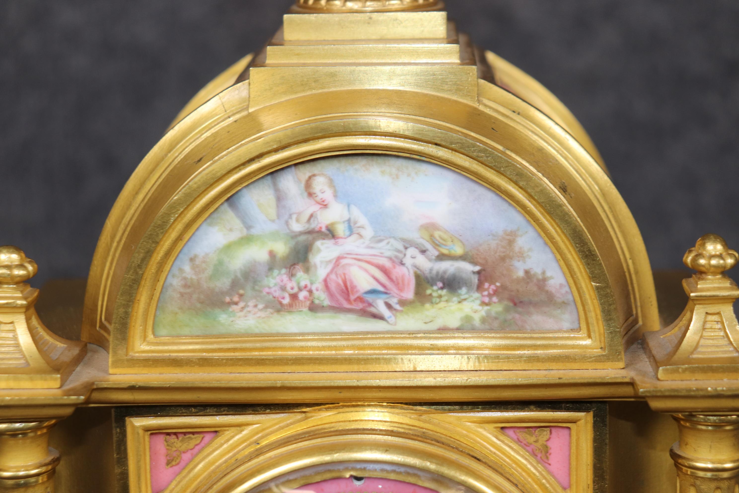 Antique 19th C. French Bronze Ormolu and Porcelain Clock Set By Raingo Frères For Sale 8