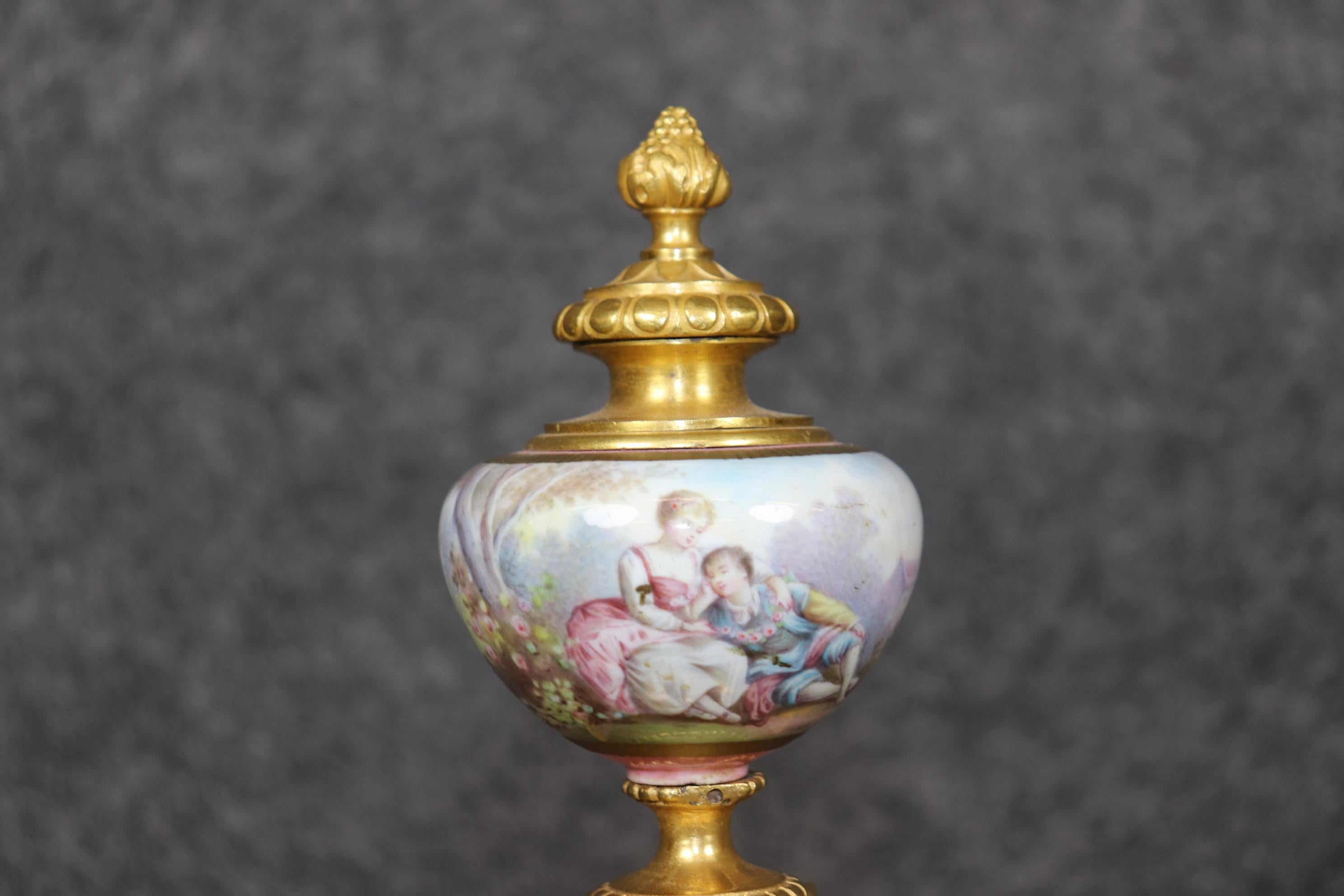 Antique 19th C. French Bronze Ormolu and Porcelain Clock Set By Raingo Frères For Sale 9