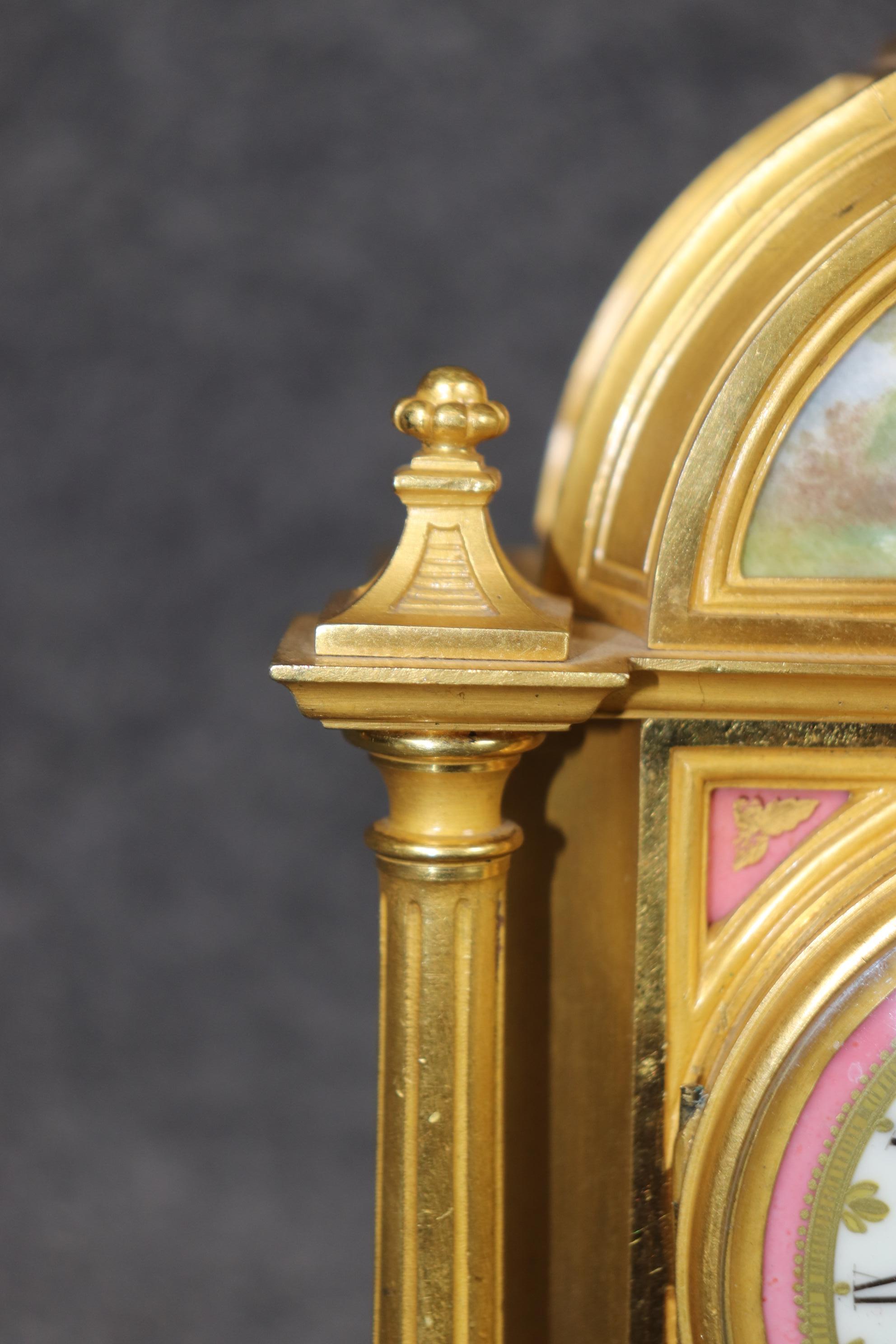 Antique 19th C. French Bronze Ormolu and Porcelain Clock Set By Raingo Frères For Sale 10