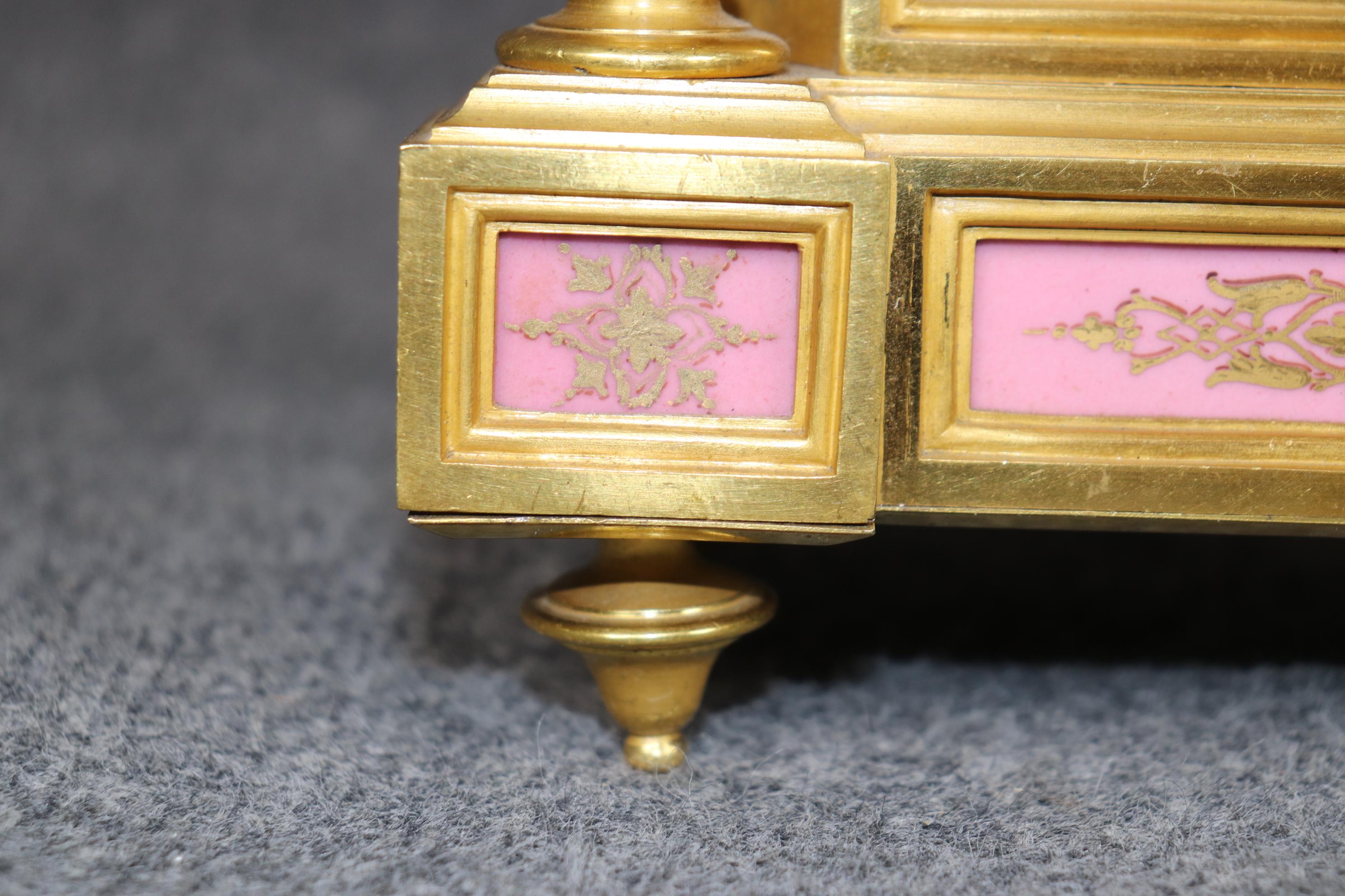 Antique 19th C. French Bronze Ormolu and Porcelain Clock Set By Raingo Frères For Sale 11